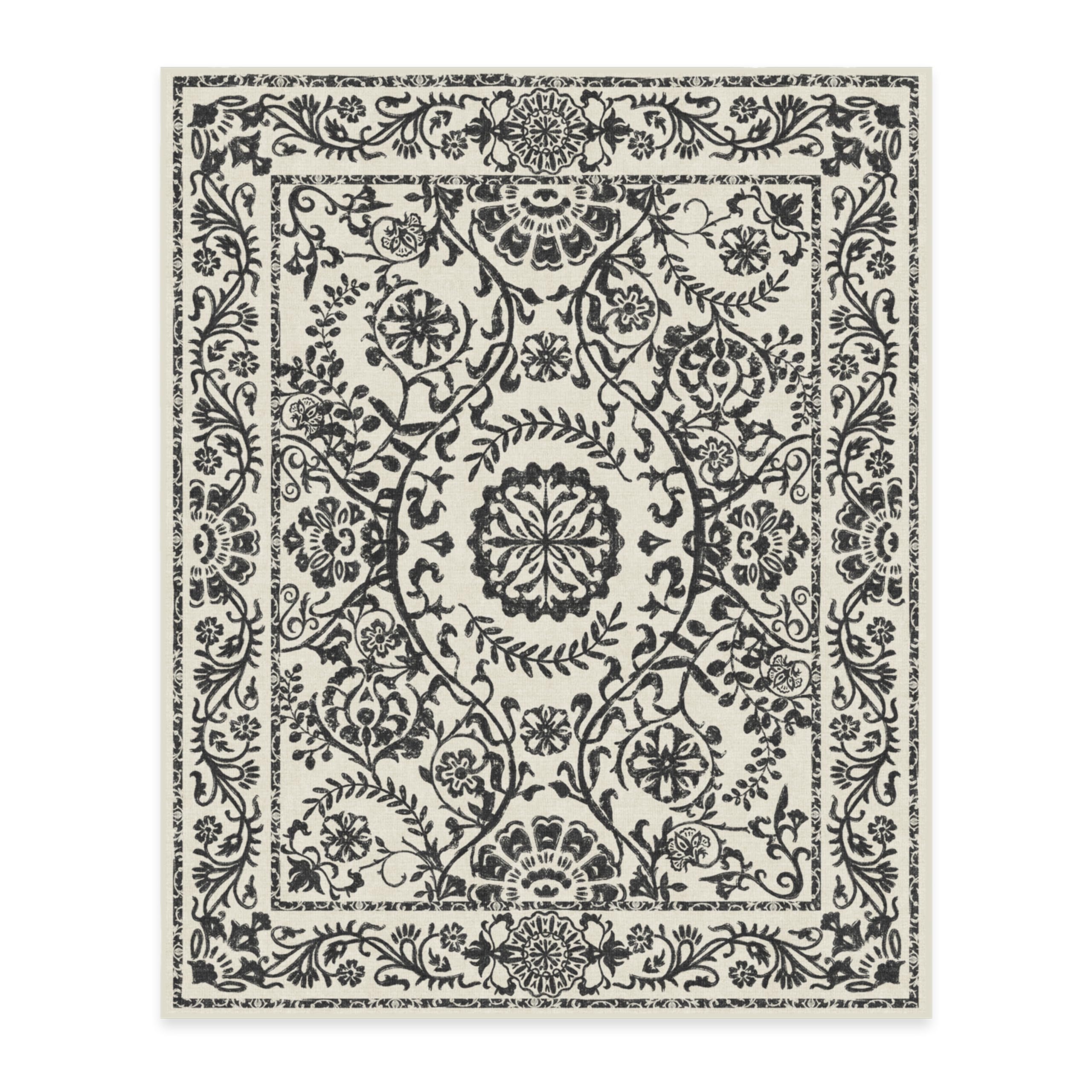 RUGGABLE Washable 2x3 Area Rug, Delphina Delft Blue, Premium Vintage Rugs for Living Room, Bedroom, Kitchen, Office, Classroom with Gripper Non Slip Pad