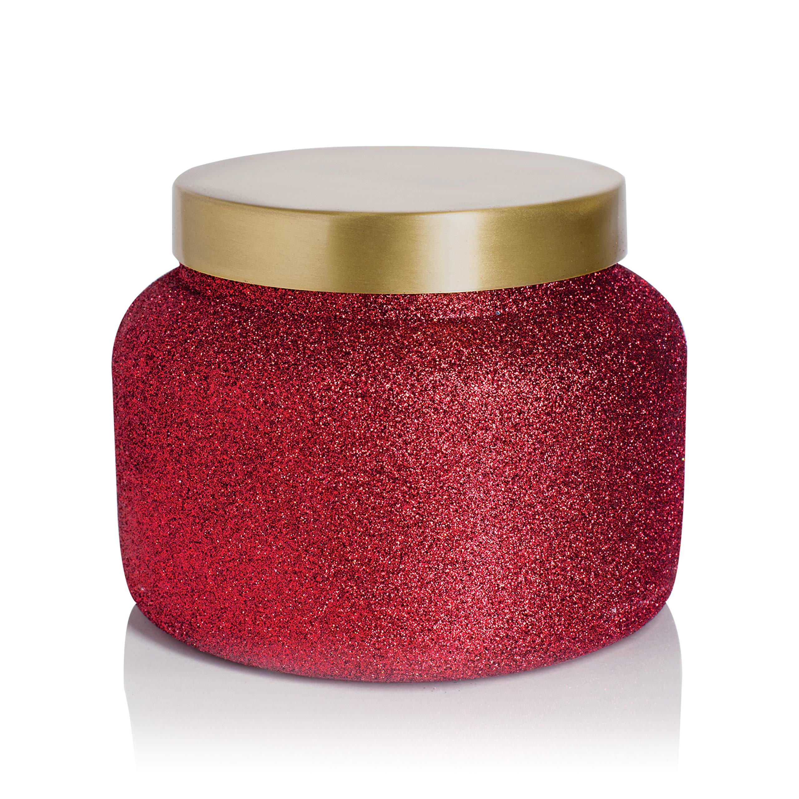 Capri Blue Tinsel & Spice Holiday Candle - Signature Glam Jar Candle - Juniper Berry, Cinnamon & Vanilla Scented Candles - Soy Wax Blend - Christmas Decor - Maroon Glitter Candle Holder (19 oz)