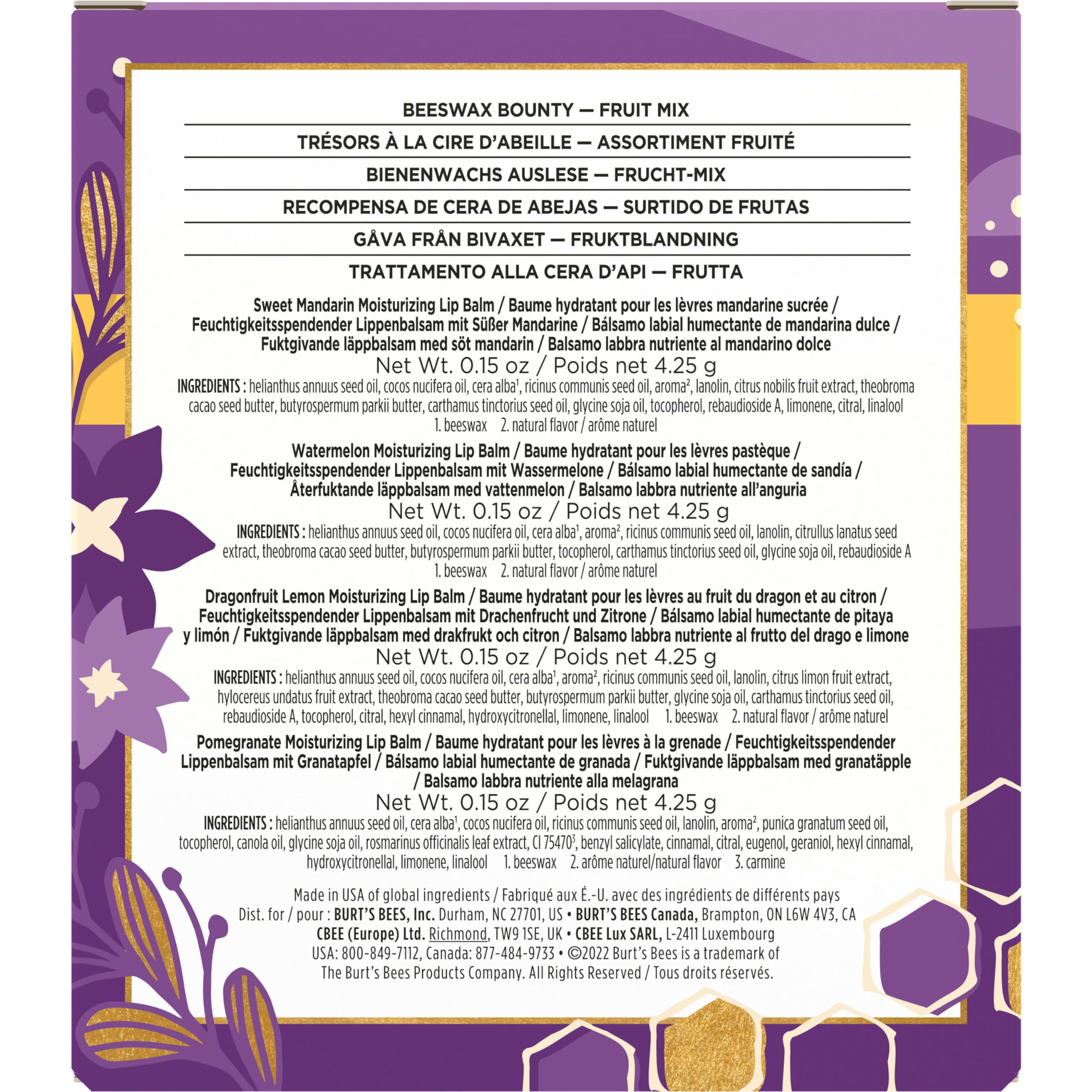 Burt’s Bees Christmas Gifts, 4 Lip Balm Stocking Stuffers Products, Beeswax Bounty Classic Set - Original Beeswax Moisturizing Lip Balm (4-Pack)