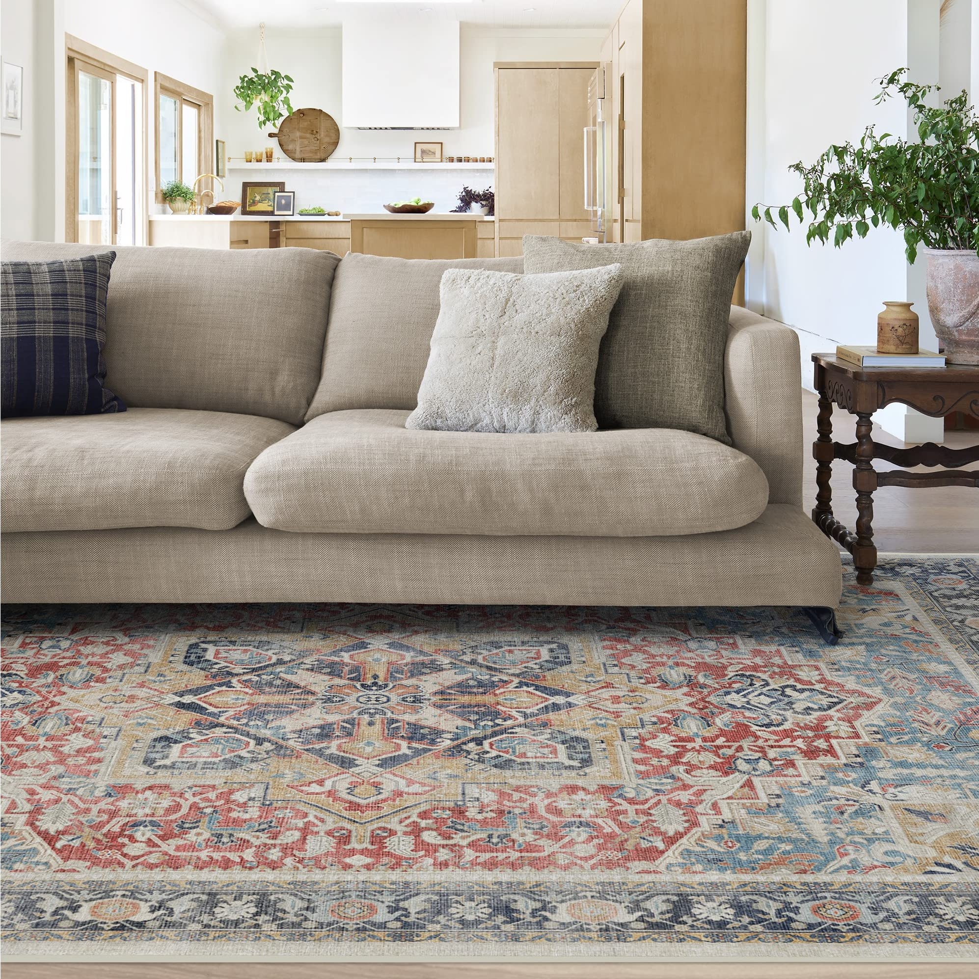 RUGGABLE Kamran Washable Rug - Perfect Vintage Area Rug for Living Room Bedroom Kitchen - Pet & Child Friendly - Stain & Water Resistant - Hazel 5&