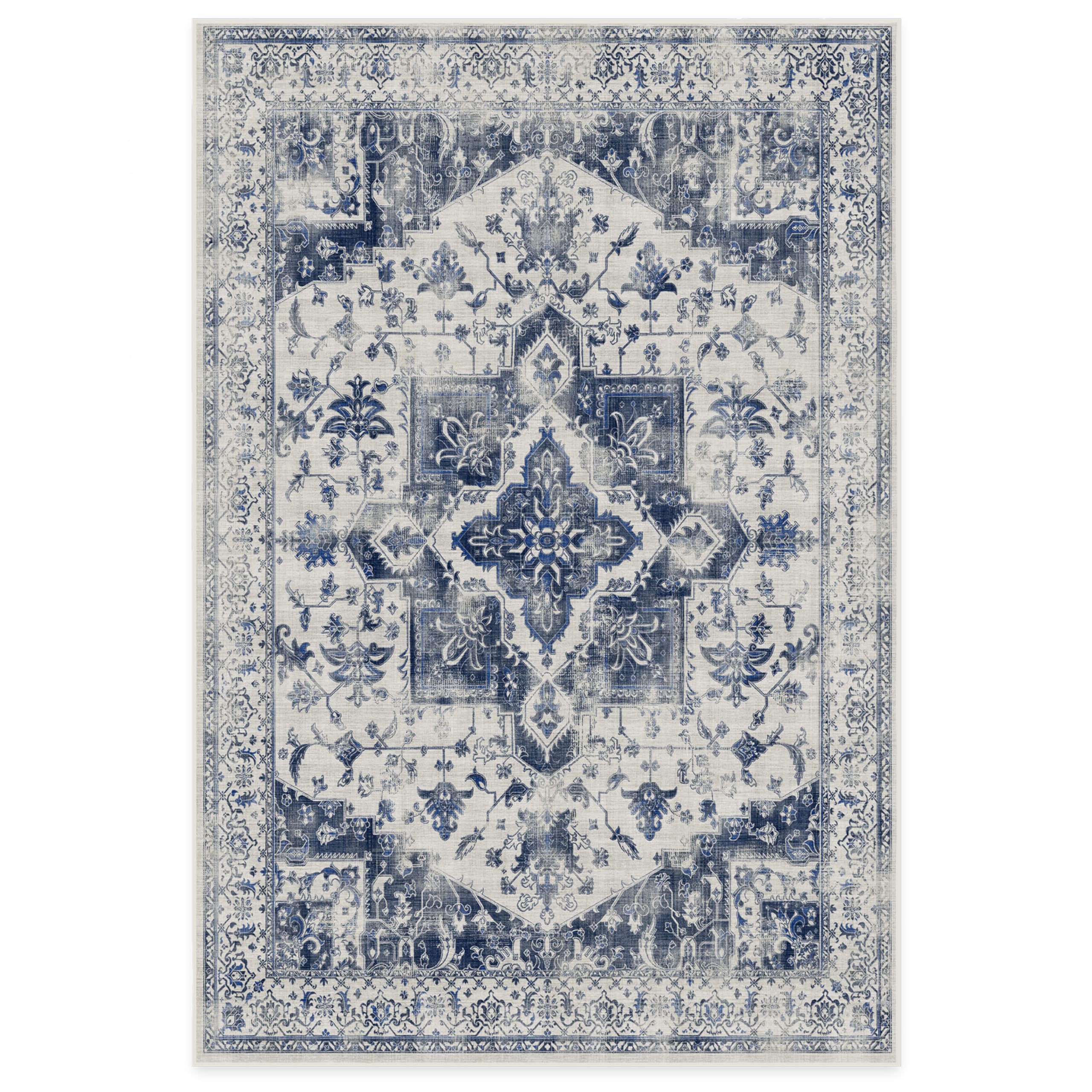 RUGGABLE Kira Runner Rug - Perfect Vintage Washable Rug for Entryway Hallway Kitchen - Pet & Child Friendly - Stain & Water Resistant - Stone Blue 2.5&