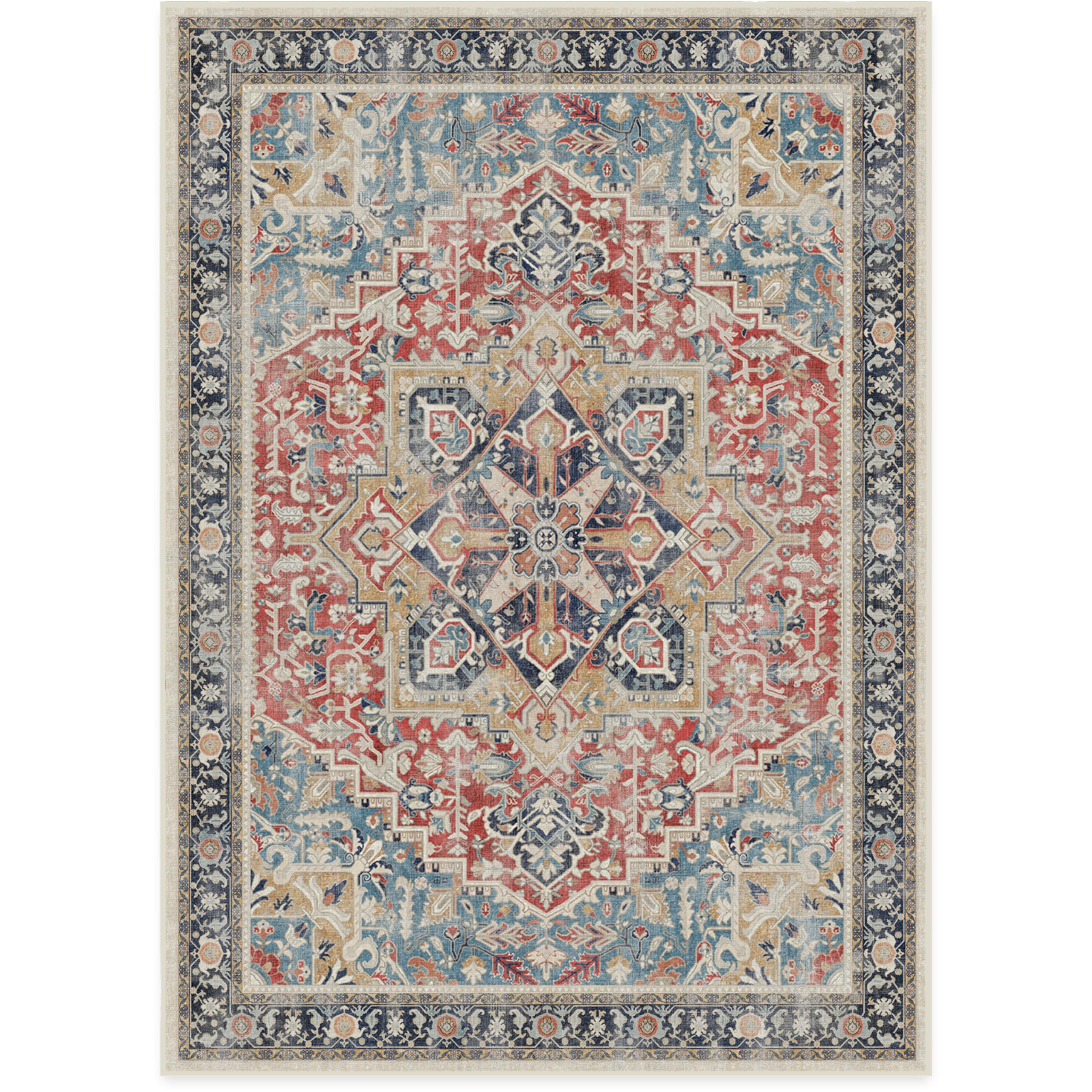 RUGGABLE Kamran Washable Rug - Perfect Vintage Area Rug for Living Room Bedroom Kitchen - Pet & Child Friendly - Stain & Water Resistant - Hazel 5&