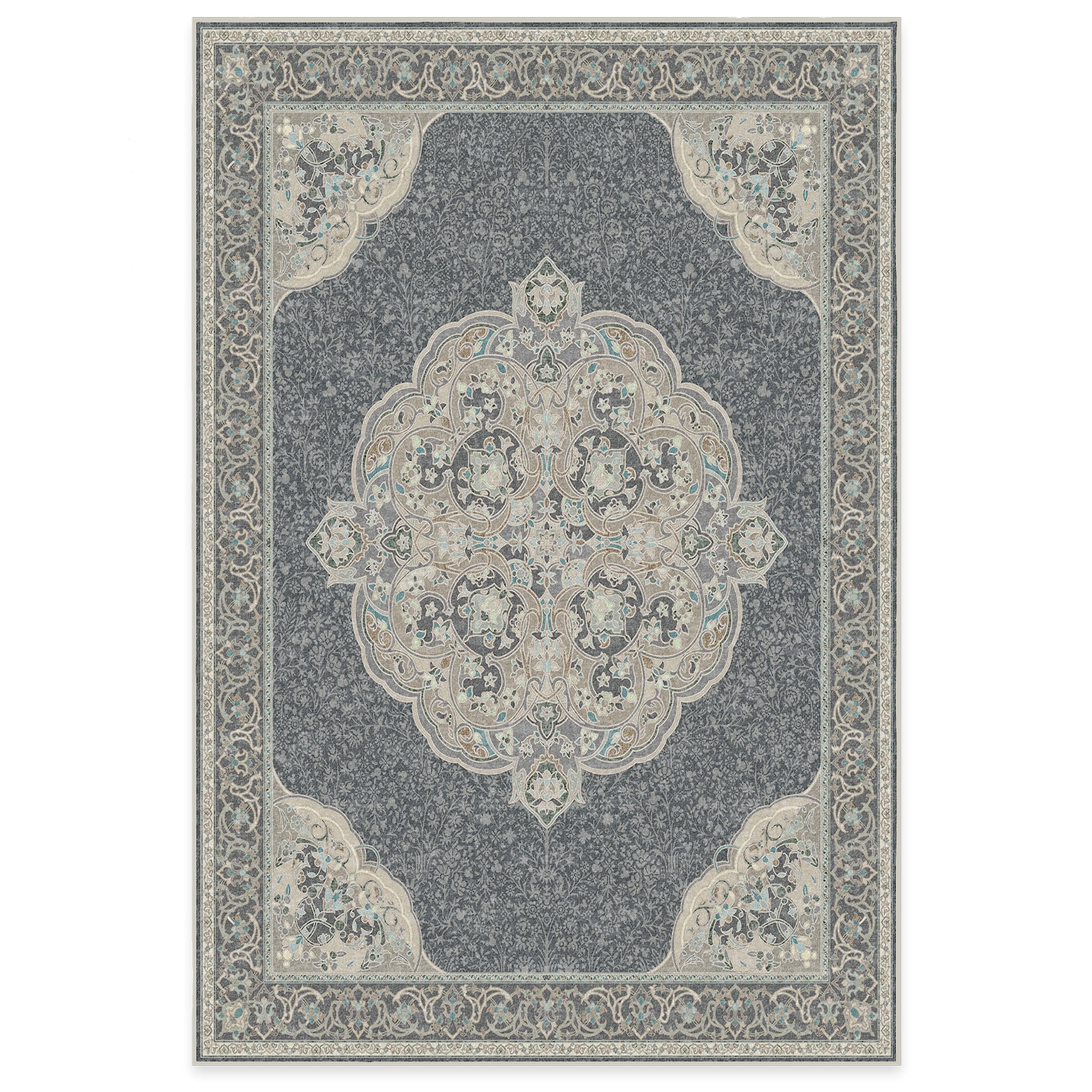 RUGGABLE Disney Traditional Mickey Mouse Washable Rug - Perfect Area Rug for Nursery Playroom Kids Room - Pet & Child Friendly - Stain & Water Resistant - Damask Grey 3&