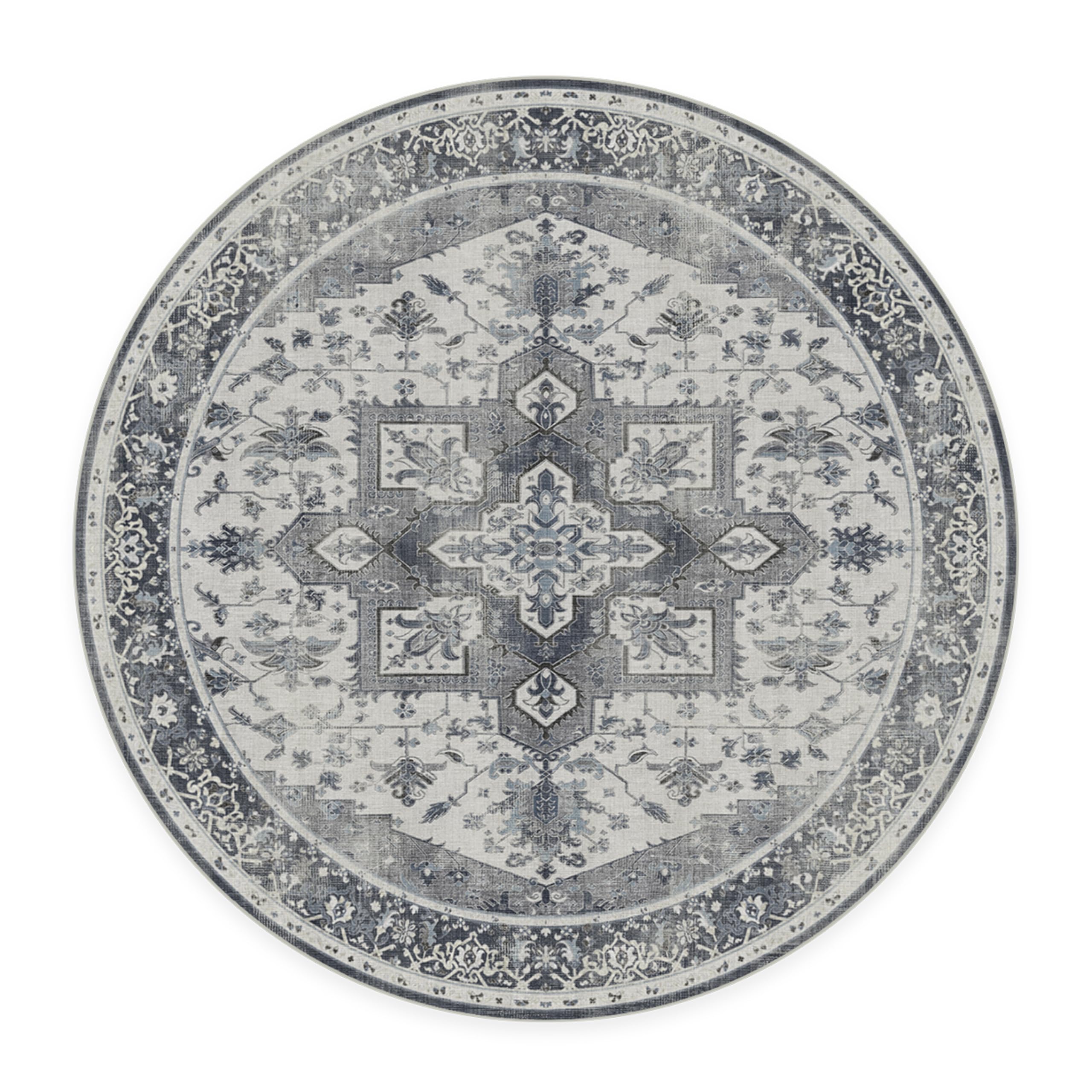 RUGGABLE Kira Runner Rug - Perfect Vintage Washable Rug for Entryway Hallway Kitchen - Pet & Child Friendly - Stain & Water Resistant - Stone Blue 2.5&