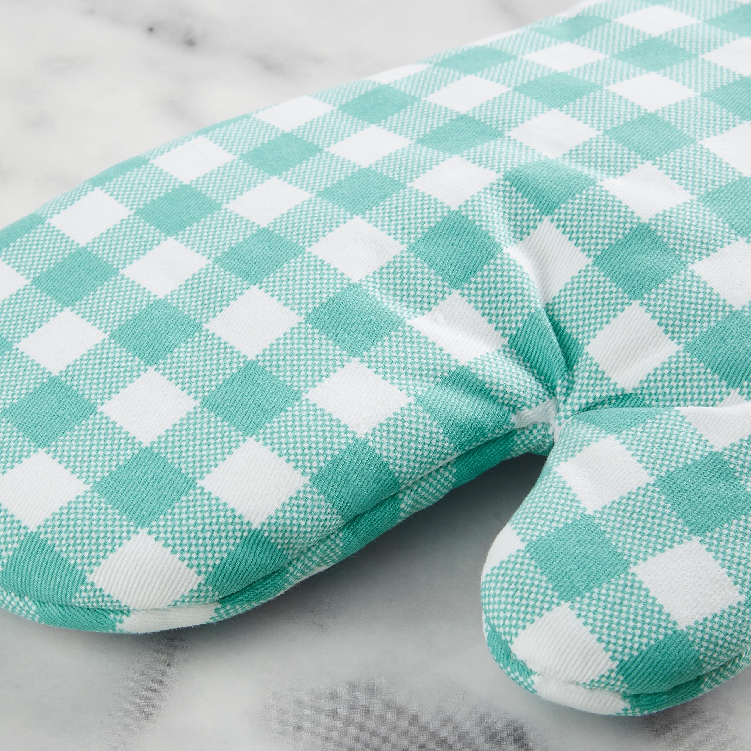 KitchenAid Gingham Oven Mitt 2-Pack Set, Milkshake, 7"x13"