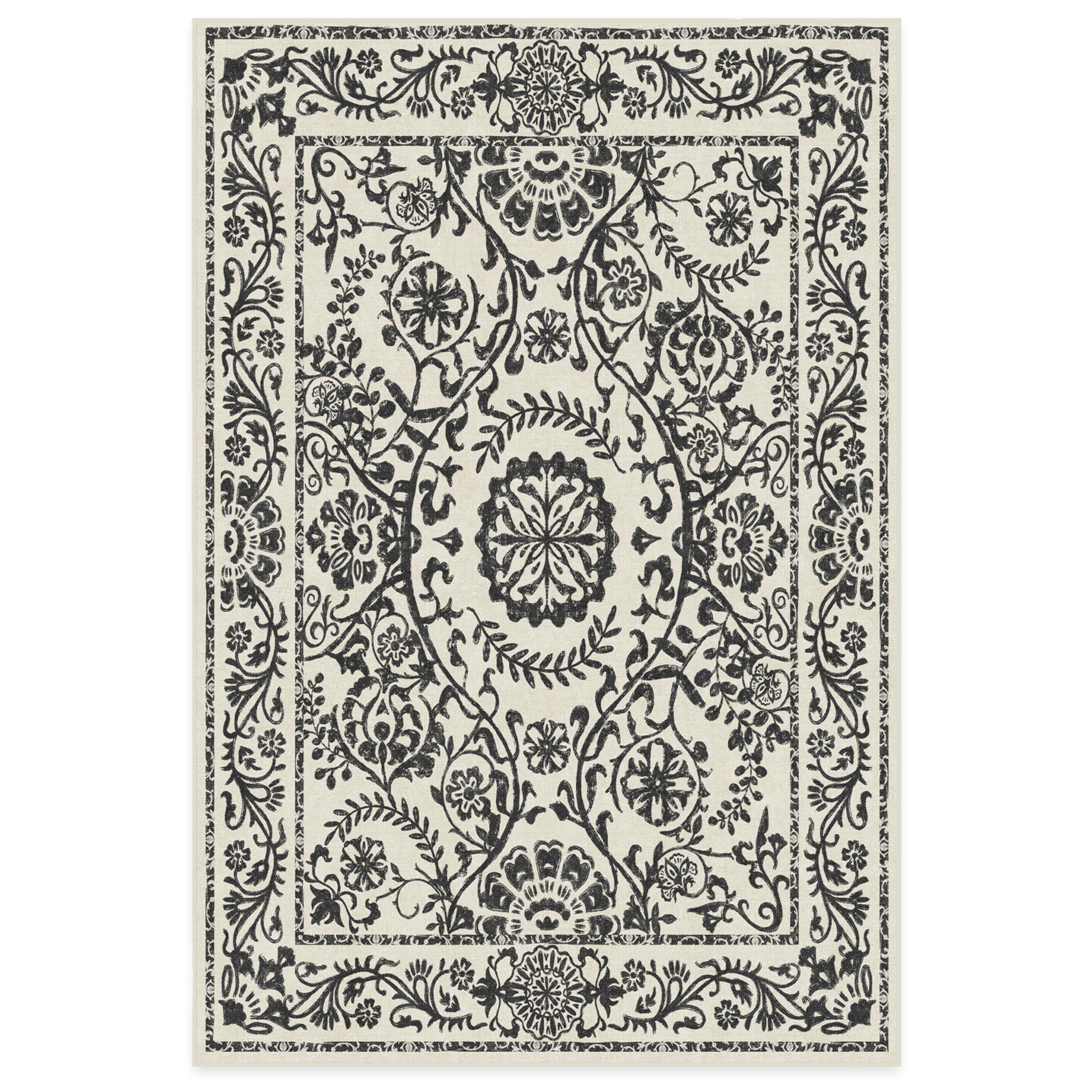 RUGGABLE Washable 2x3 Area Rug, Delphina Delft Blue, Premium Vintage Rugs for Living Room, Bedroom, Kitchen, Office, Classroom with Gripper Non Slip Pad