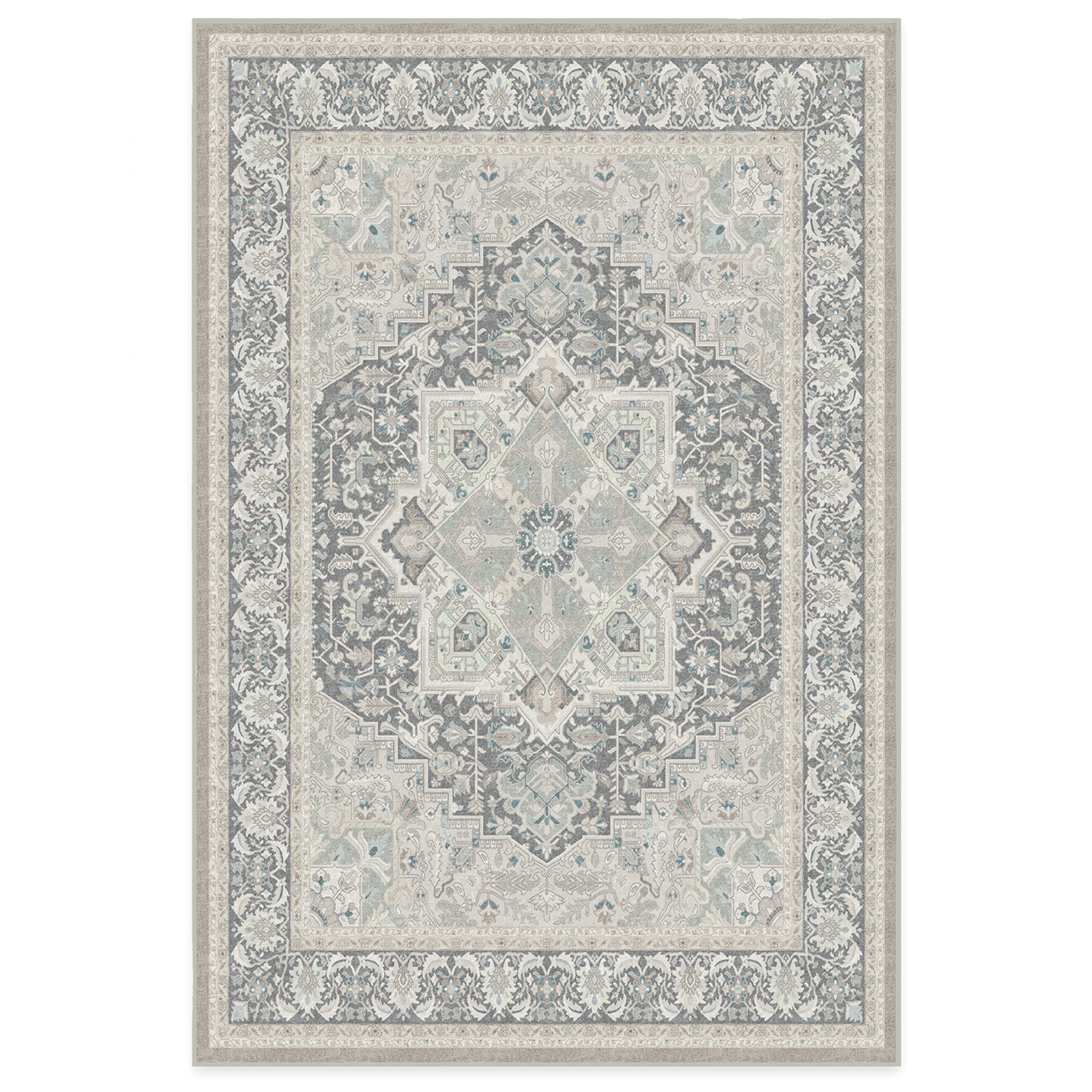 RUGGABLE Hendesi Heriz Washable Rug - Perfect Antique Vintage Area Rug for Living Room Bedroom Kitchen - Pet & Child Friendly - Stain & Water Resistant, Non-Slip - Abalone 2&