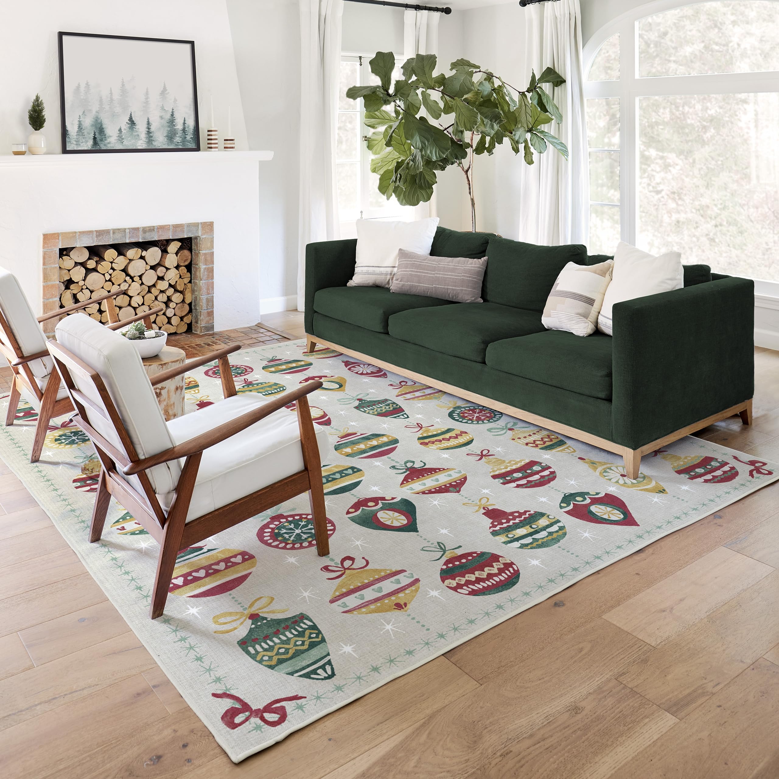 RUGGABLE Winter Plaid Washable Rug - Perfect Holiday Area Rug for Living Room Bedroom Kitchen - Pet & Child Friendly - Stain & Water Resistant - Dress Stewart Tartan Plaid 3&