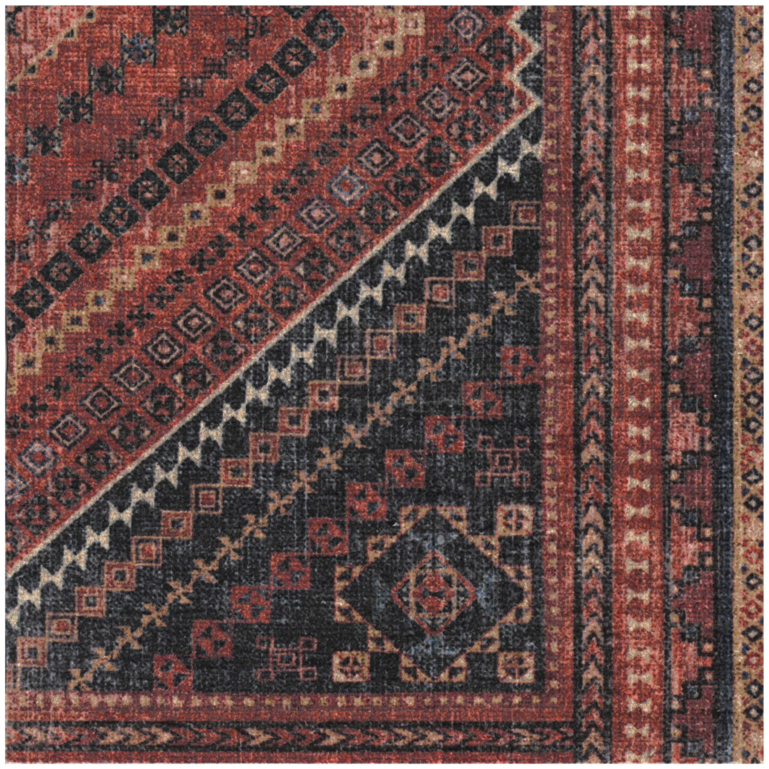RUGGABLE Kaden Washable Rug - Perfect Vintage Area Rug for Living Room Bedroom Kitchen - Pet & Child Friendly - Stain & Water Resistant - Amber Red 3&