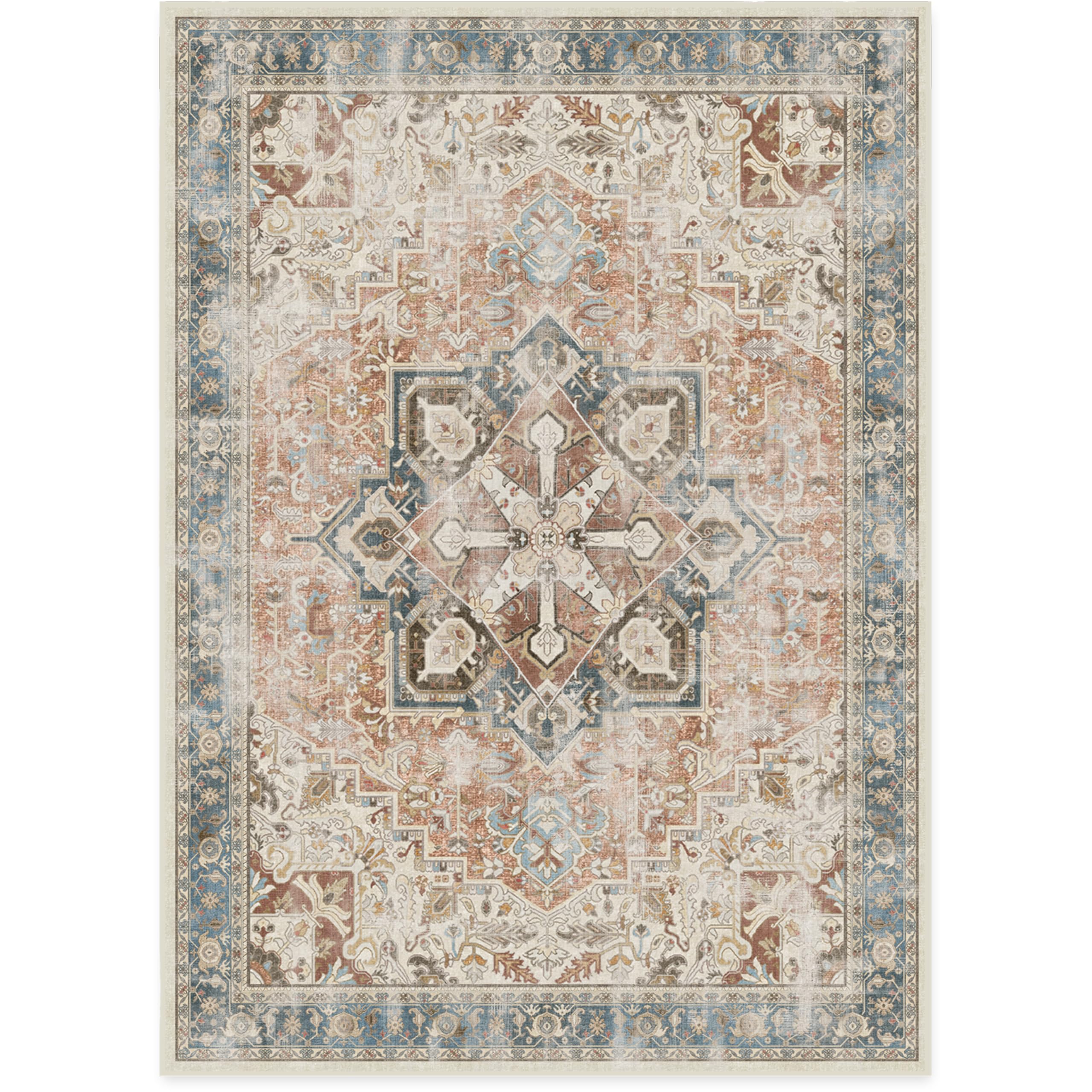 RUGGABLE Kamran Washable Rug - Perfect Vintage Area Rug for Living Room Bedroom Kitchen - Pet & Child Friendly - Stain & Water Resistant - Hazel 5&