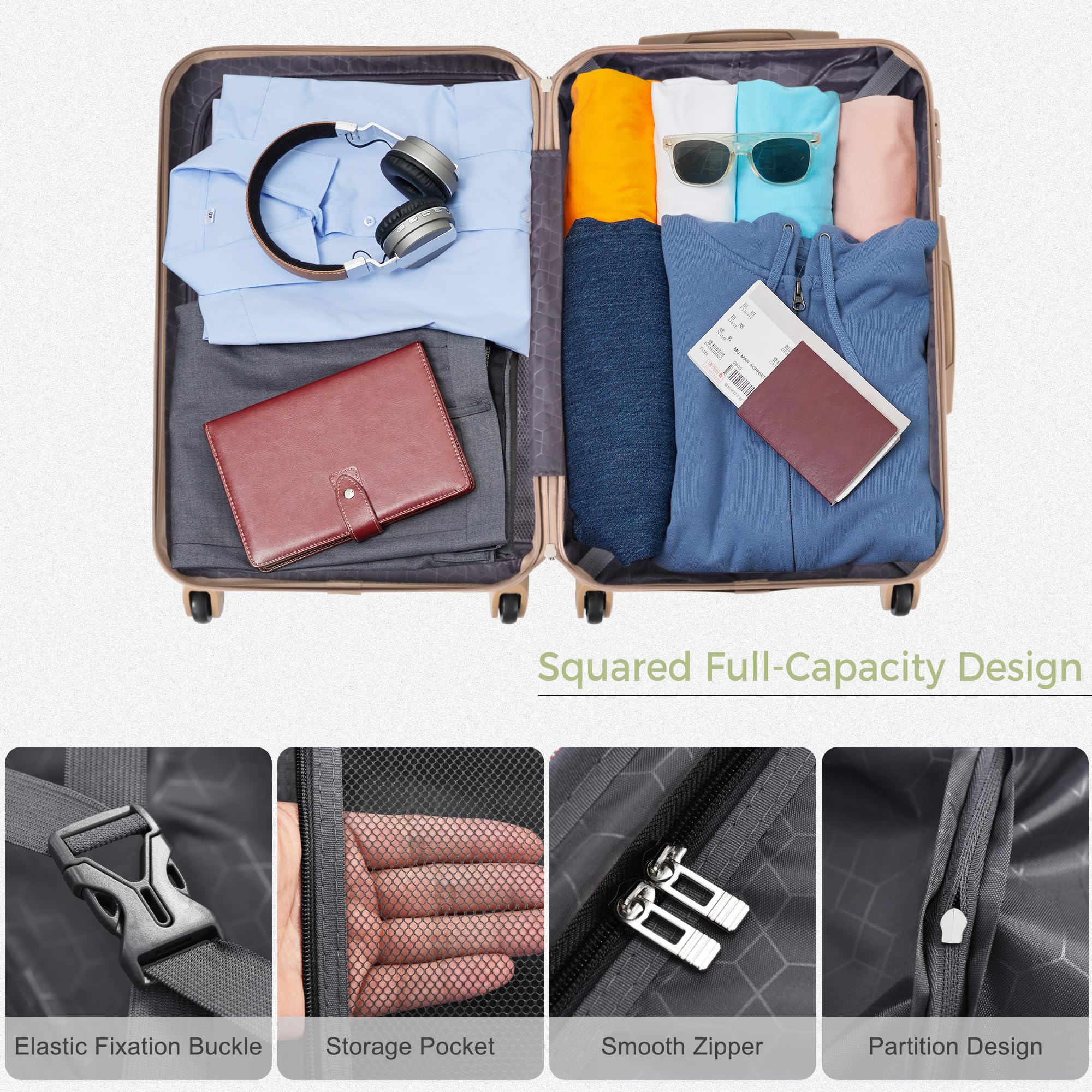 Merax 3 Pcs ABS Hardside Luggage Sets TSA Lock Spinner Wheel Suitcases, Pearly White, 20/24/28 Inch