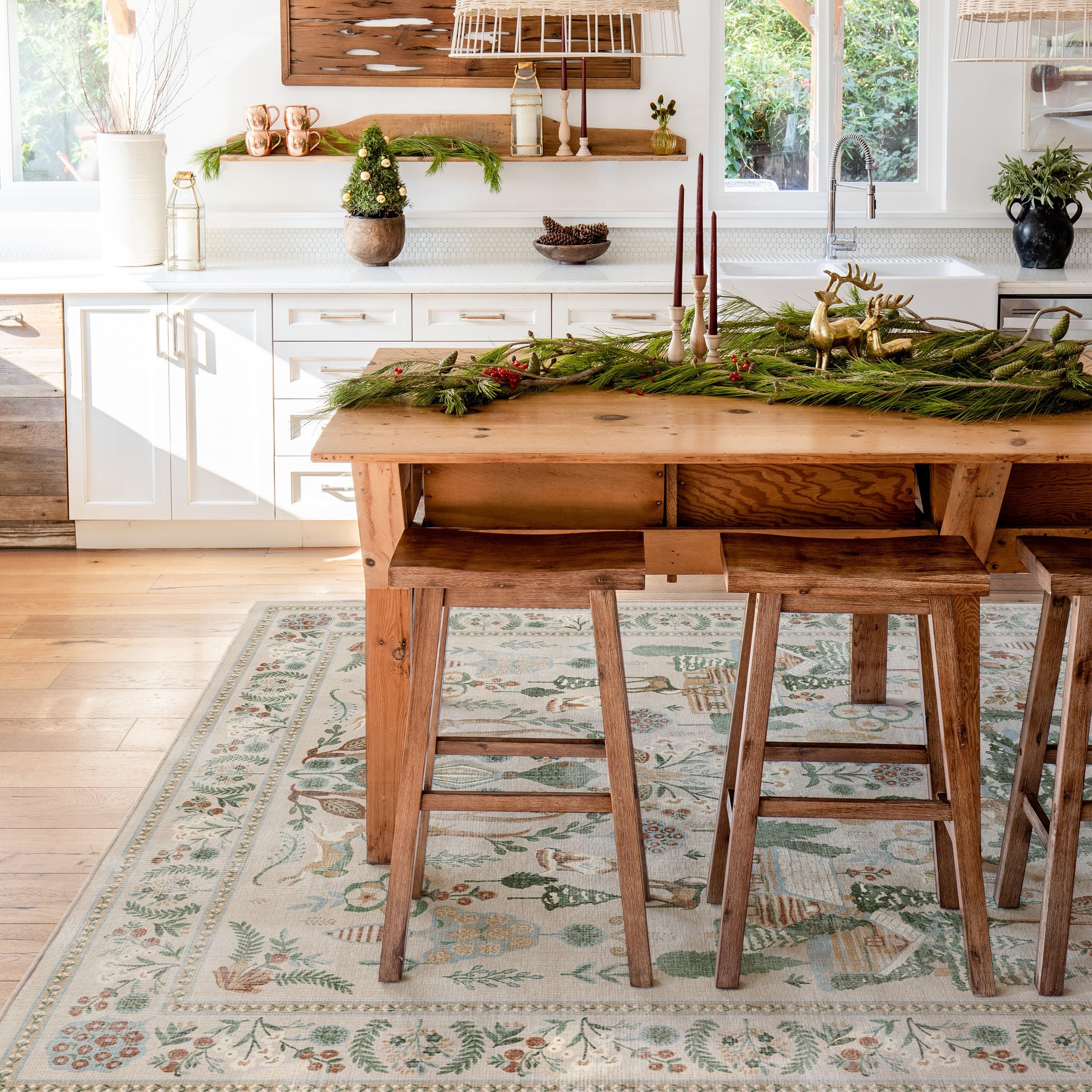 RUGGABLE Winter Plaid Washable Rug - Perfect Holiday Area Rug for Living Room Bedroom Kitchen - Pet & Child Friendly - Stain & Water Resistant - Dress Stewart Tartan Plaid 3&