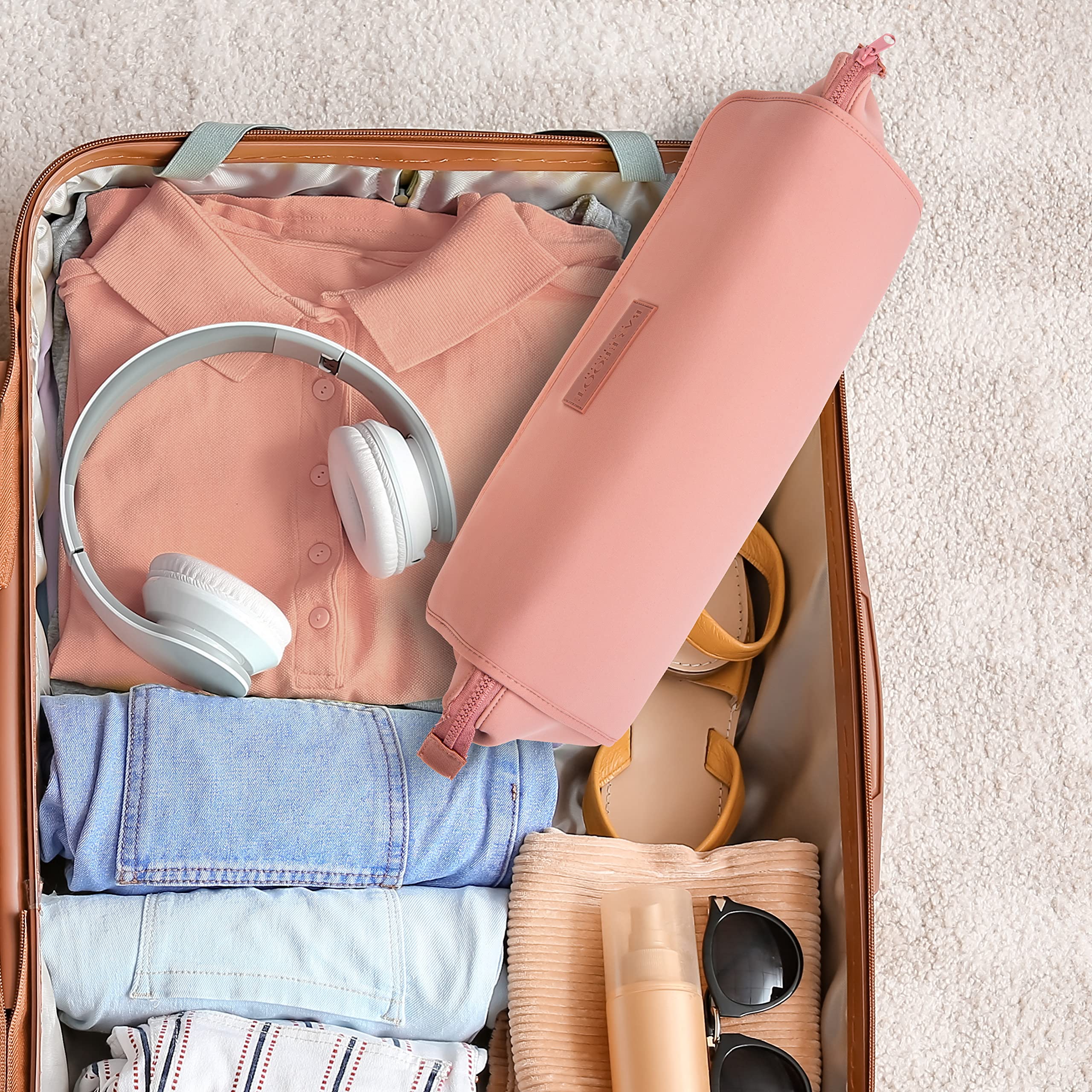 BAREFOOT CARIBOU Hair Tools Travel Bag and Heat Resistant Mat for Flat Irons, Straighteners, Curling Iron, and Haircare Accessories, 2-in-1 Design, with Interior Pockets, Portable Organizer (Ivory)