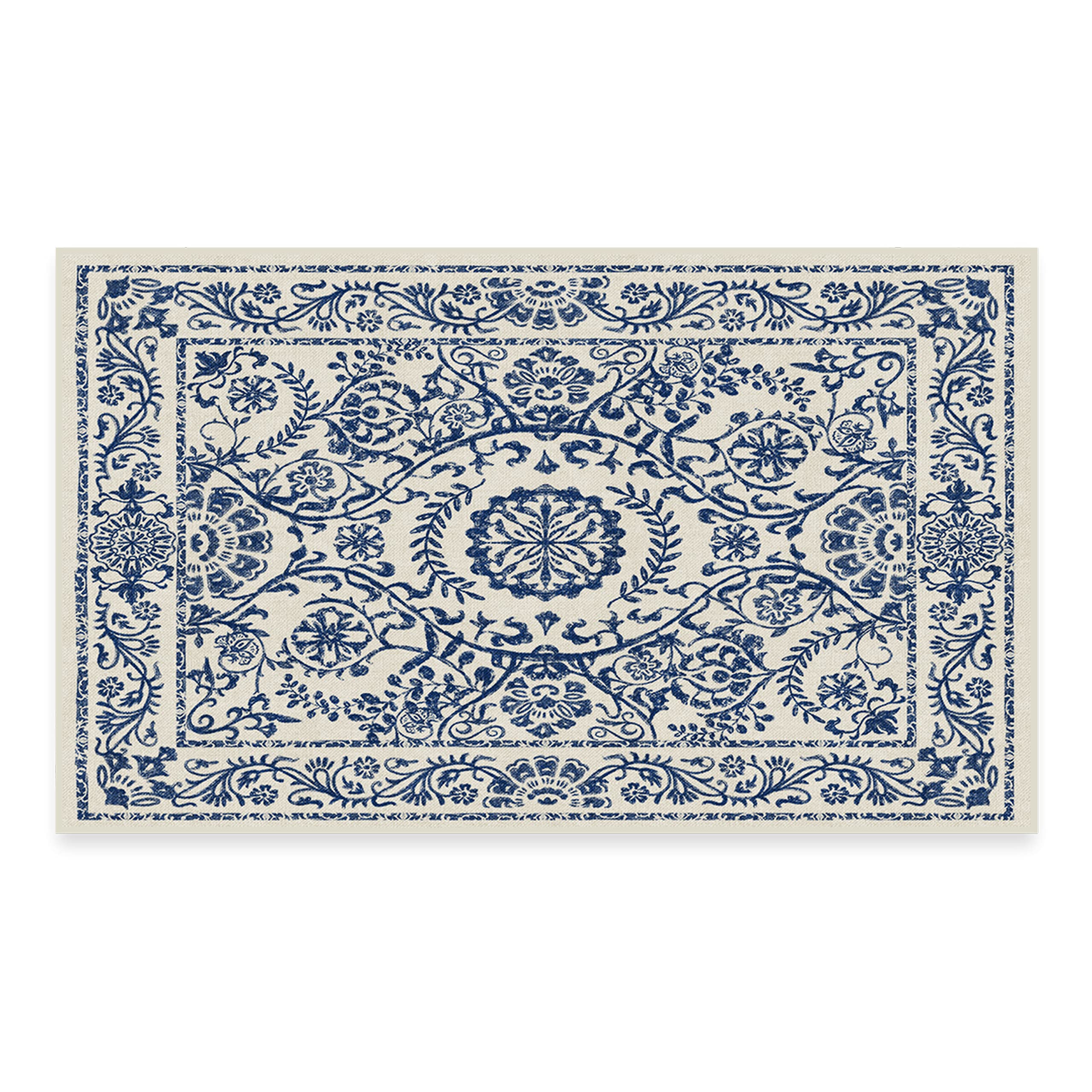 RUGGABLE Washable 2x3 Area Rug, Delphina Delft Blue, Premium Vintage Rugs for Living Room, Bedroom, Kitchen, Office, Classroom with Gripper Non Slip Pad