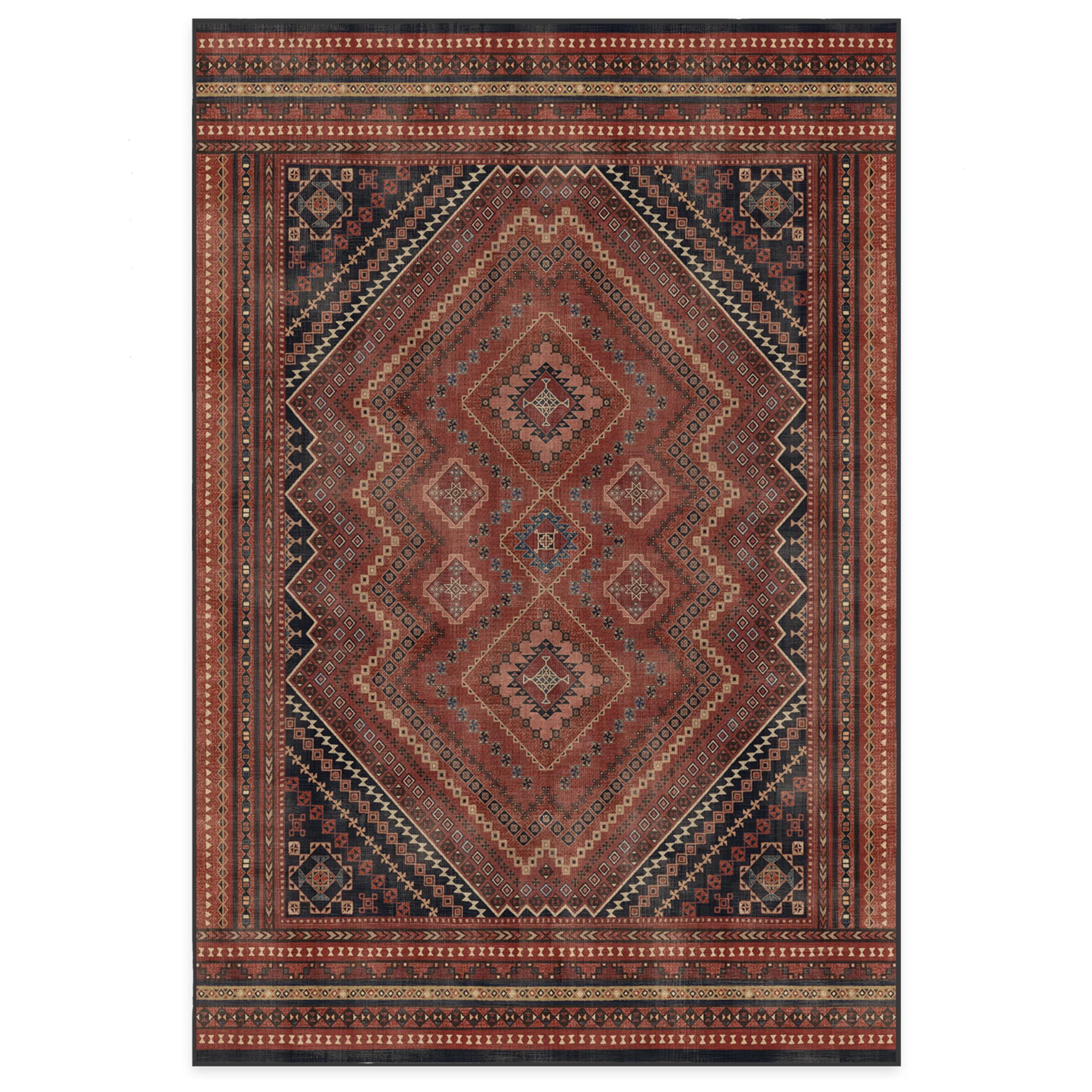 RUGGABLE Kaden Washable Rug - Perfect Vintage Area Rug for Living Room Bedroom Kitchen - Pet & Child Friendly - Stain & Water Resistant - Amber Red 3&