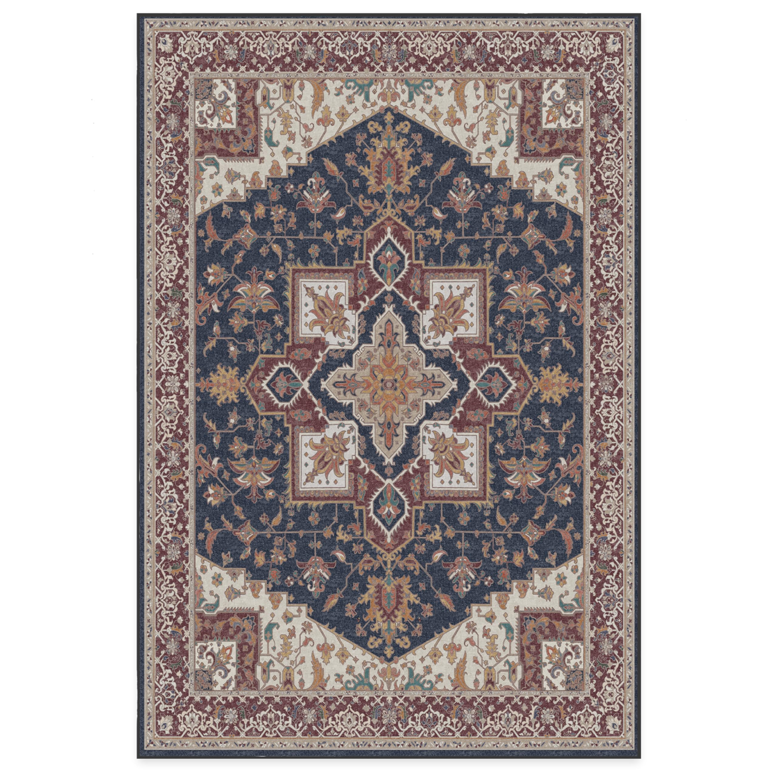 RUGGABLE Maral Heriz Washable Rug - Perfect Vintage Area Rug for Living Room Bedroom Kitchen - Pet & Child Friendly - Stain & Water Resistant - Creme 3&