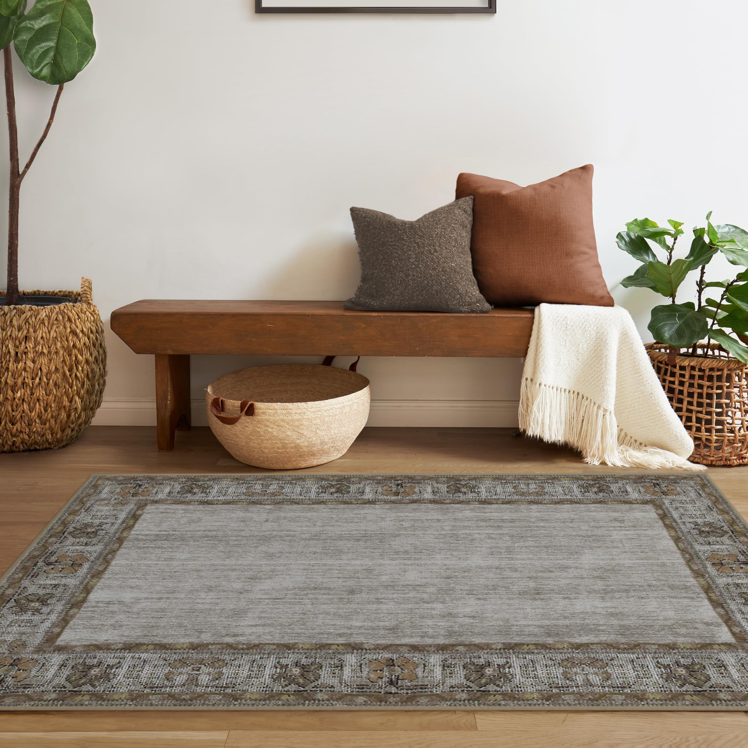 RUGGABLE Zinnia Runner Rug - Perfect Boho Washable Rug for Entryway Hallway Kitchen - Pet & Child Friendly - Stain & Water Resistant - Grey 2.5&