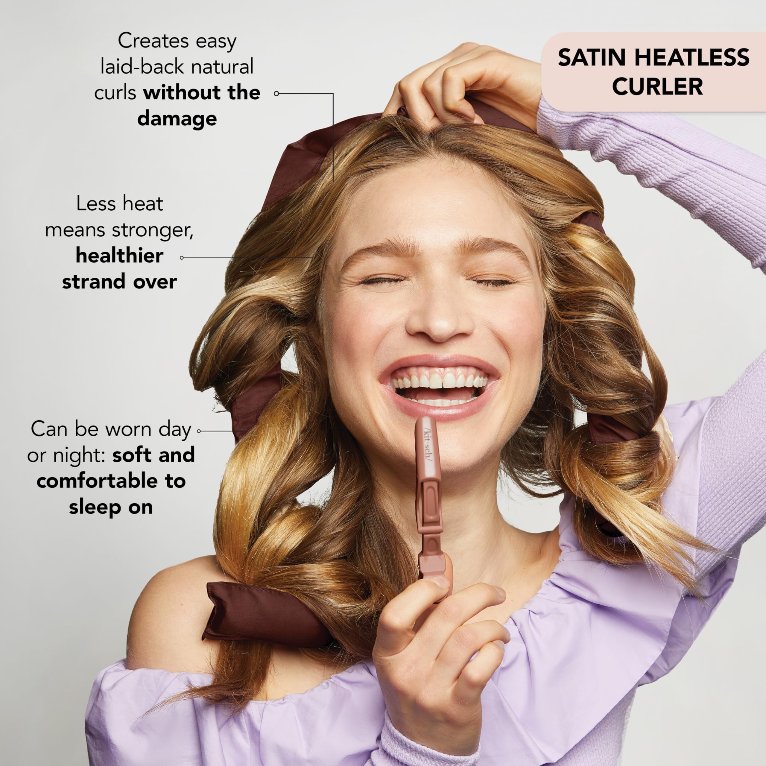 Kitsch Satin Heatless Curling Set for No-Heat Soft Curls | Overnight Hair Curlers & Curling Rod Headband, Frizz-Free Styling | Gentle Rollers for All Hair Types - 1 Pack (Charcoal)