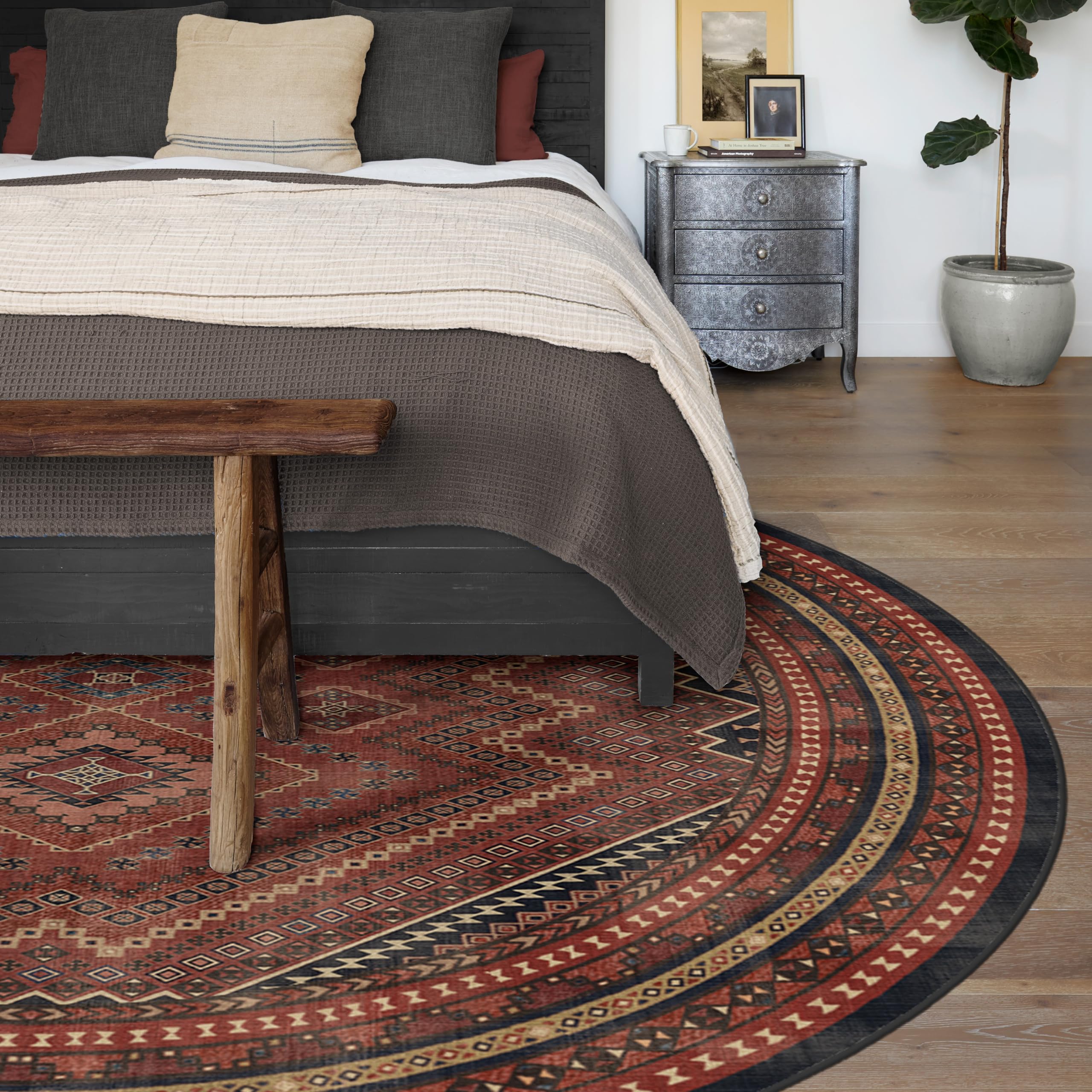 RUGGABLE Kaden Washable Rug - Perfect Vintage Area Rug for Living Room Bedroom Kitchen - Pet & Child Friendly - Stain & Water Resistant - Amber Red 3&