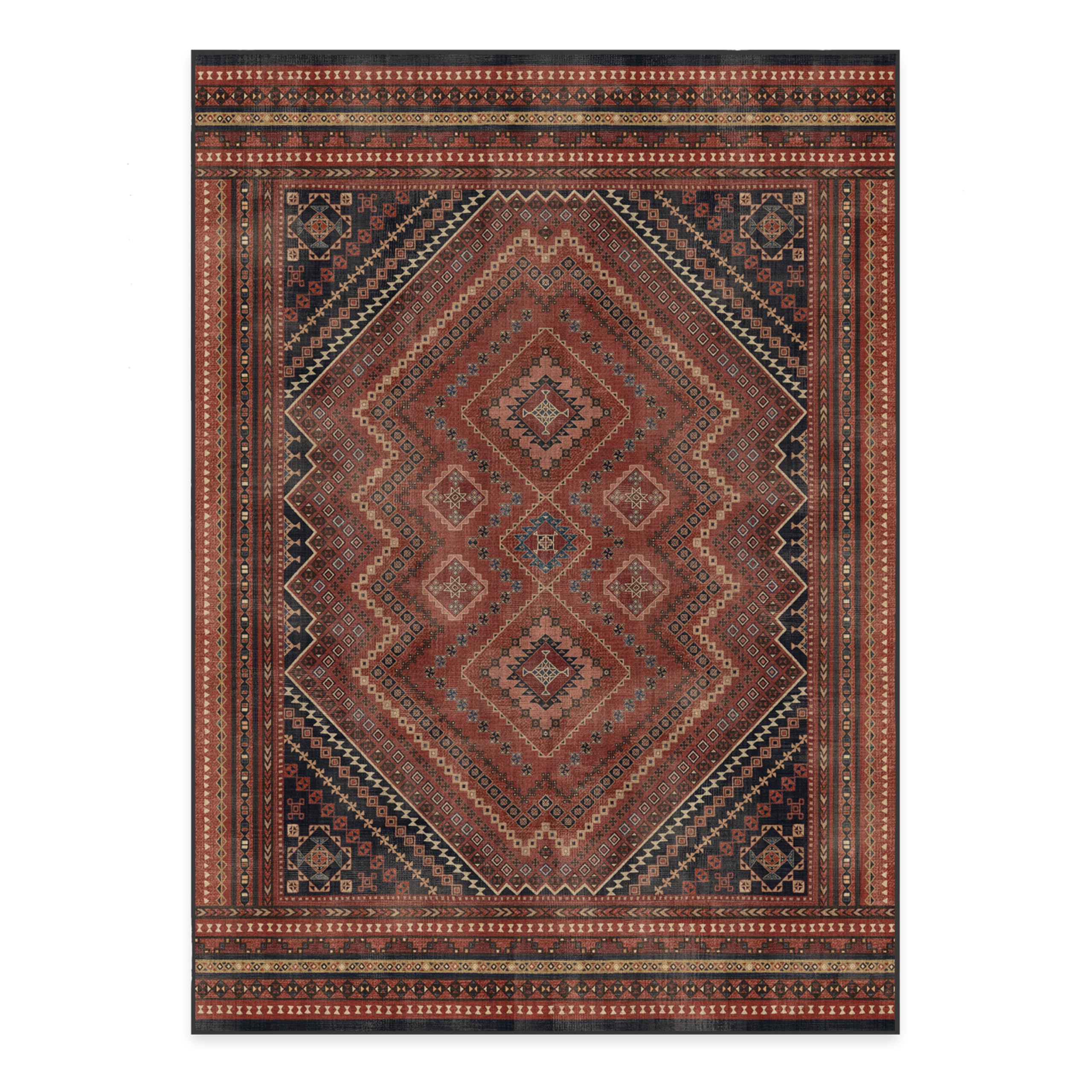 RUGGABLE Kaden Washable Rug - Perfect Vintage Area Rug for Living Room Bedroom Kitchen - Pet & Child Friendly - Stain & Water Resistant - Amber Red 3&