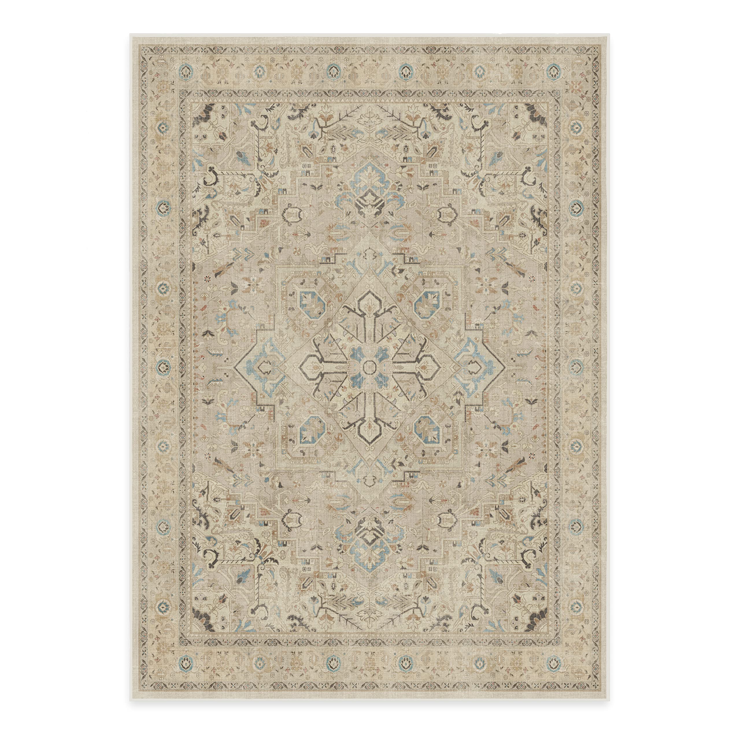 RUGGABLE Kamran Washable Rug - Perfect Vintage Area Rug for Living Room Bedroom Kitchen - Pet & Child Friendly - Stain & Water Resistant - Hazel 5&