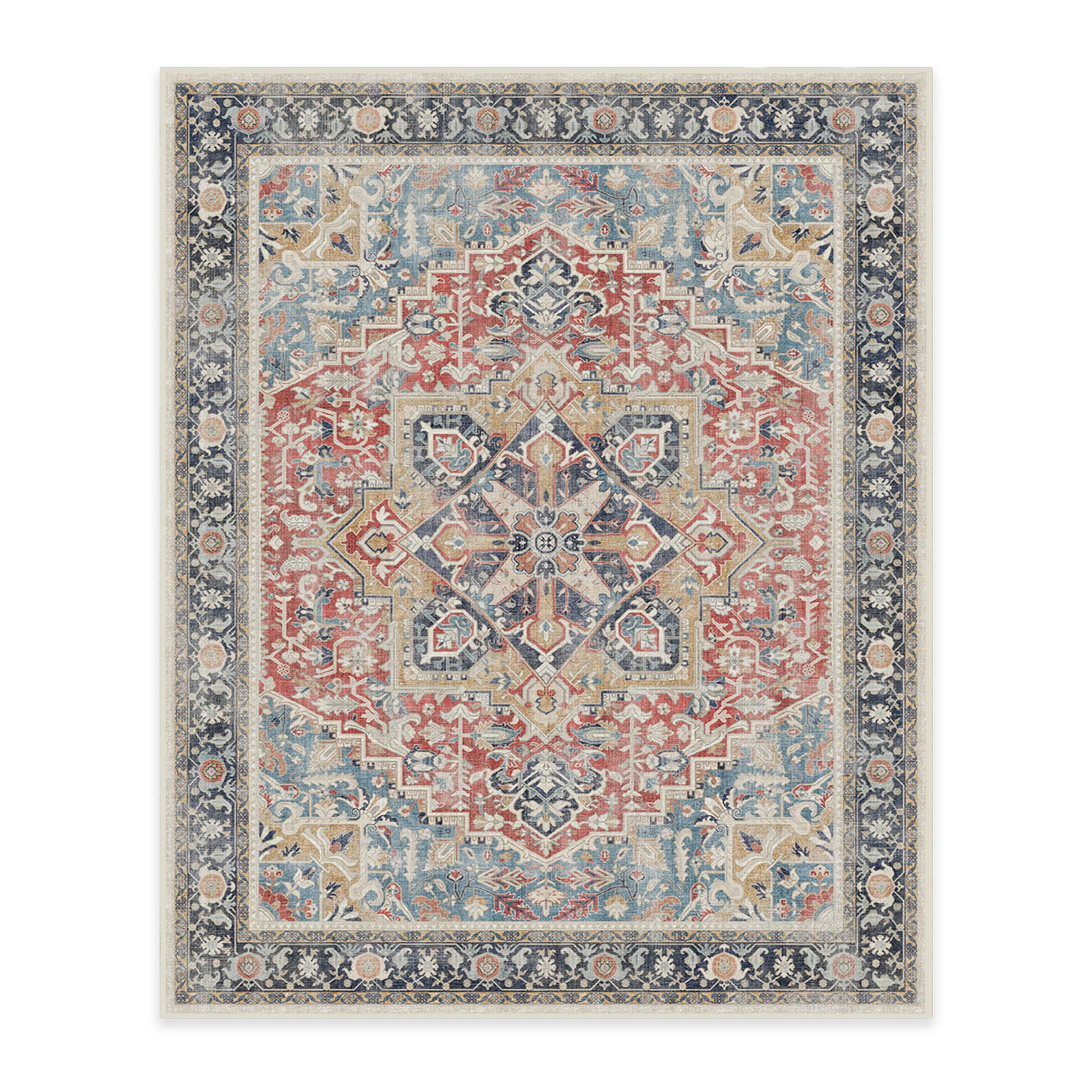 RUGGABLE Kamran Washable Rug - Perfect Vintage Area Rug for Living Room Bedroom Kitchen - Pet & Child Friendly - Stain & Water Resistant - Hazel 5&