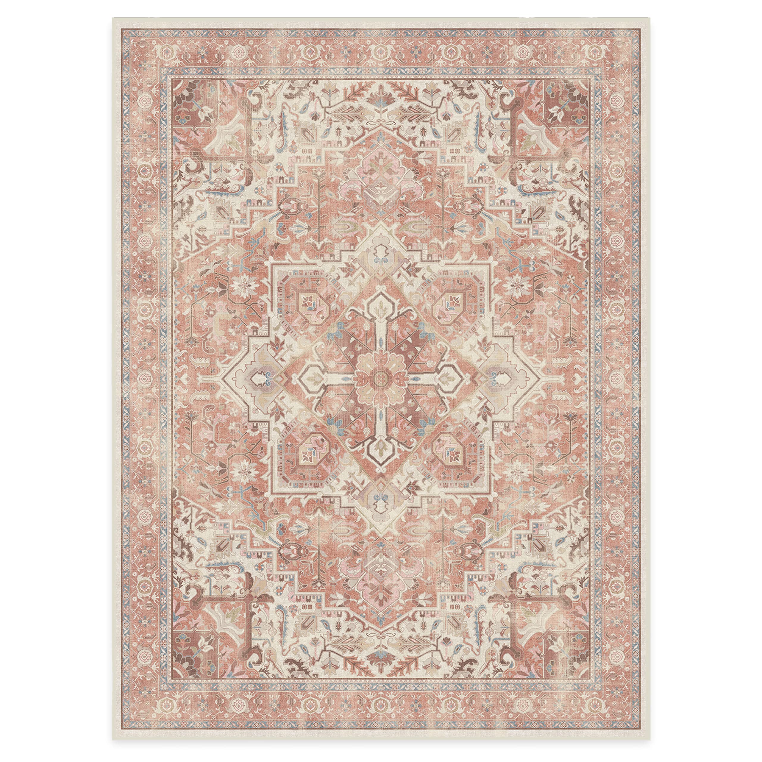 RUGGABLE Kamran Washable Rug - Perfect Vintage Area Rug for Living Room Bedroom Kitchen - Pet & Child Friendly - Stain & Water Resistant - Hazel 5&