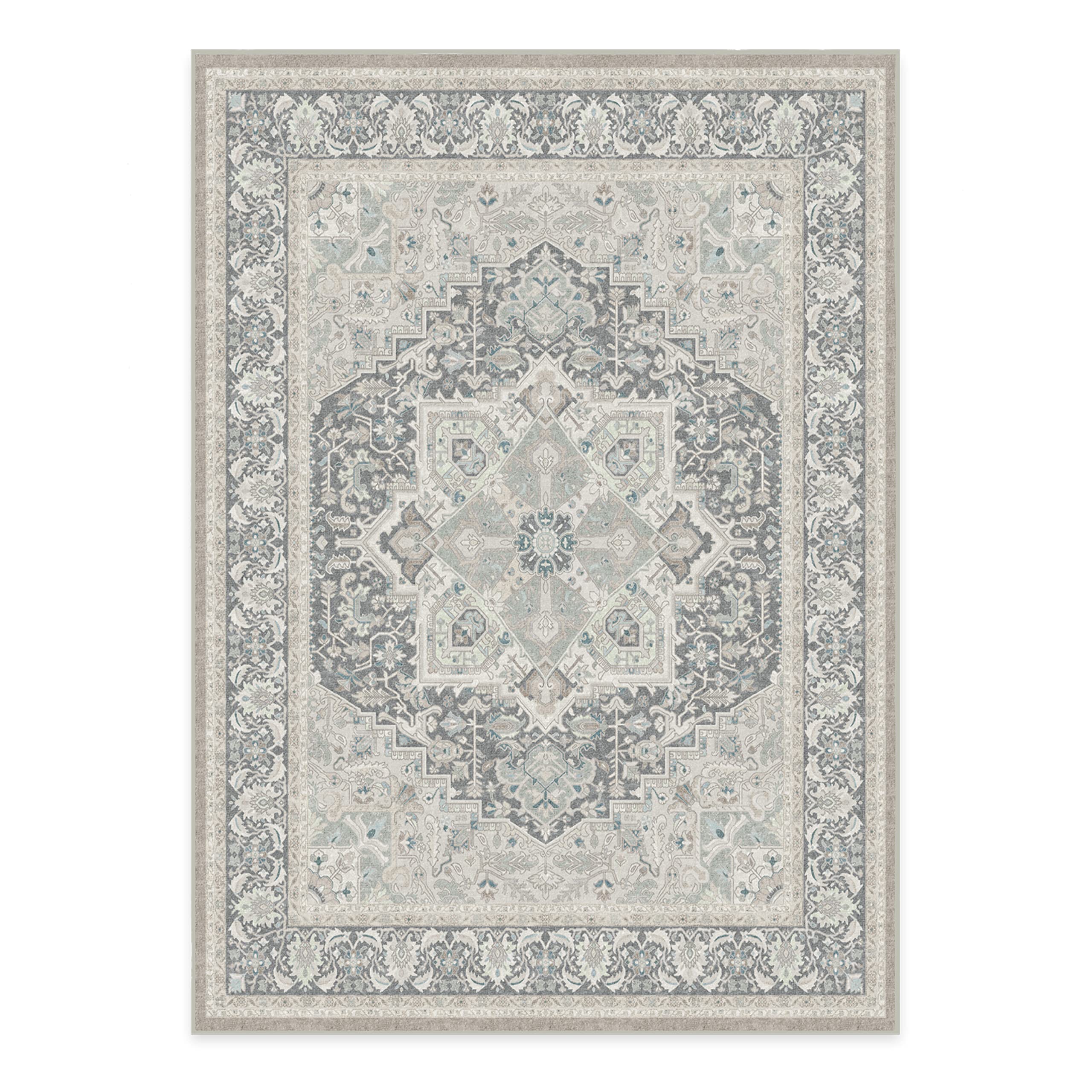 RUGGABLE Hendesi Heriz Washable Rug - Perfect Antique Vintage Area Rug for Living Room Bedroom Kitchen - Pet & Child Friendly - Stain & Water Resistant, Non-Slip - Abalone 2&