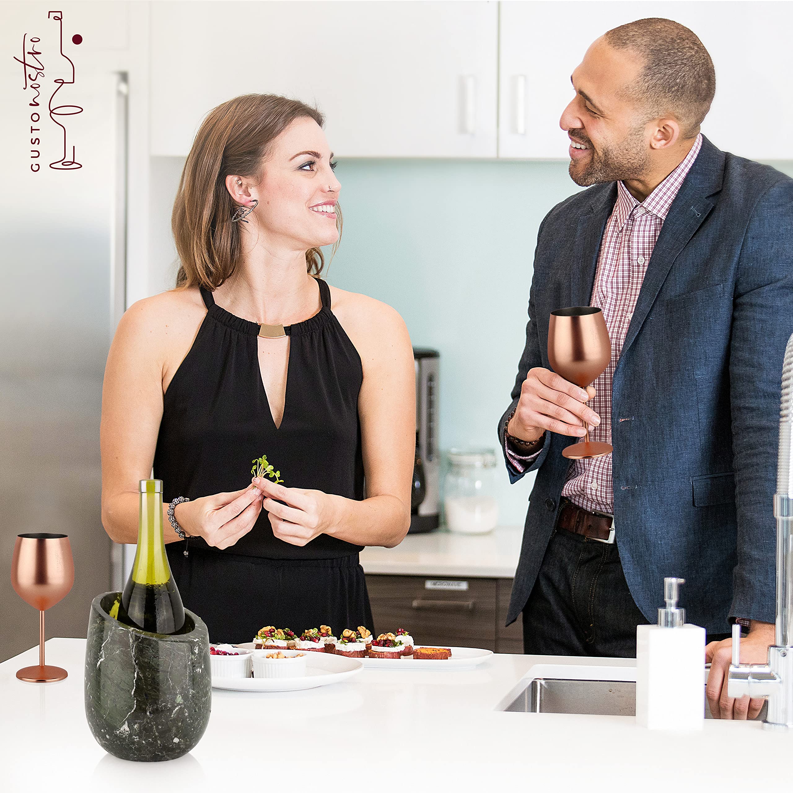 Gusto Nostro Marble Wine Chiller Bucket - 750ml Wine Bottle Cooler and Champagne Chiller for Party, Kitchen, Bar Cart Decor to Chill & Keep Bottles Cold with Unique Wine Lovers Gift Box (White)