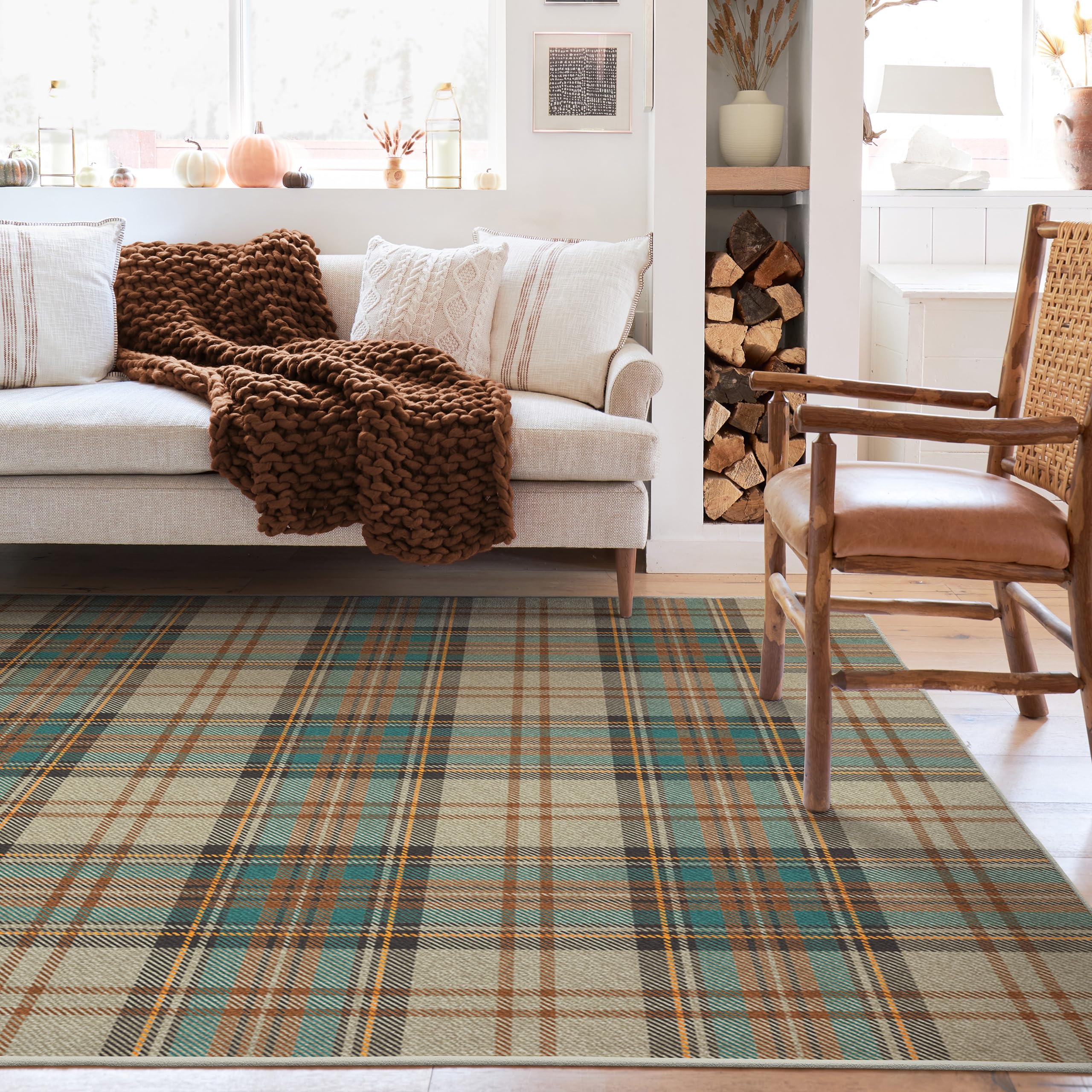 RUGGABLE Winter Plaid Washable Rug - Perfect Holiday Area Rug for Living Room Bedroom Kitchen - Pet & Child Friendly - Stain & Water Resistant - Dress Stewart Tartan Plaid 3&