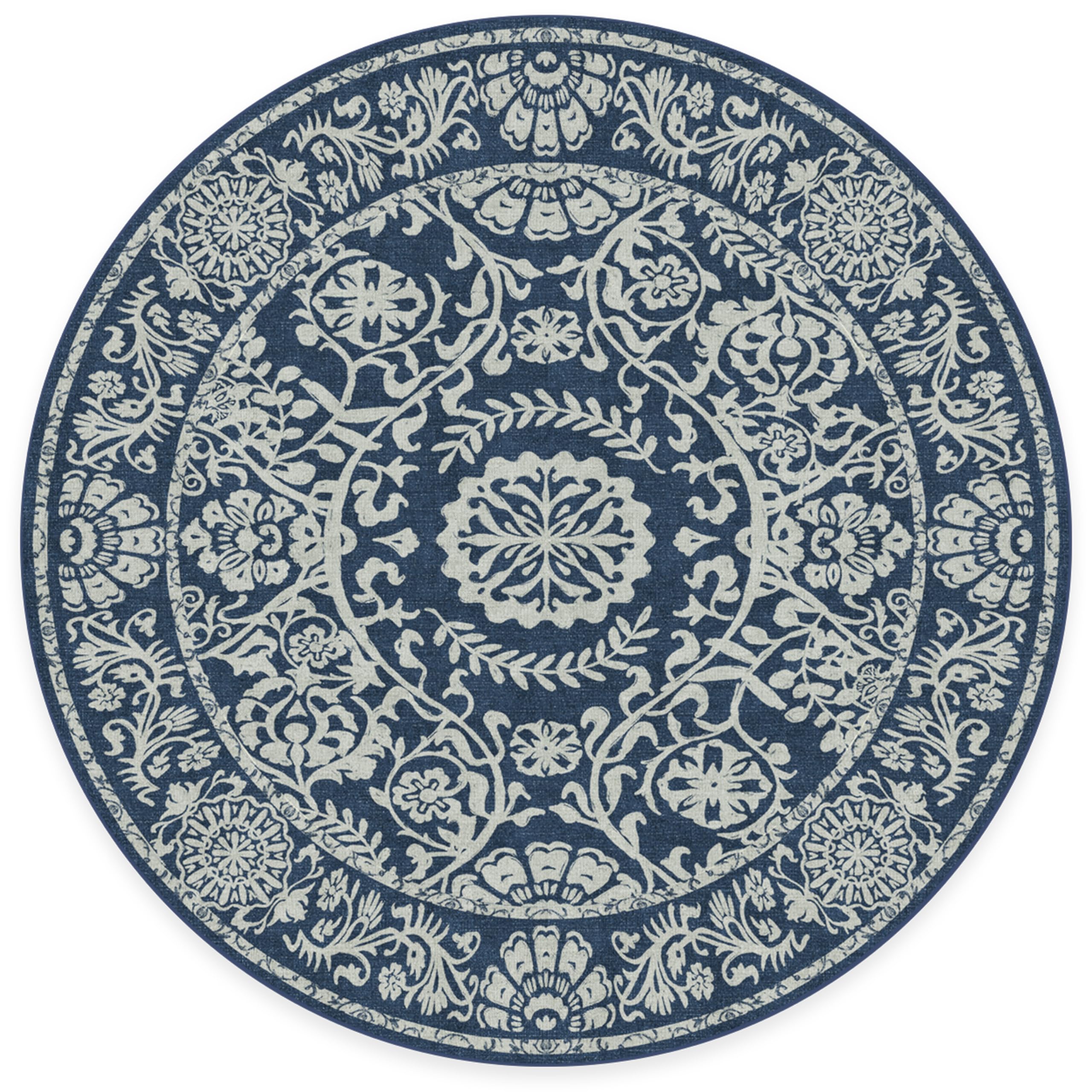 RUGGABLE Washable 2x3 Area Rug, Delphina Delft Blue, Premium Vintage Rugs for Living Room, Bedroom, Kitchen, Office, Classroom with Gripper Non Slip Pad