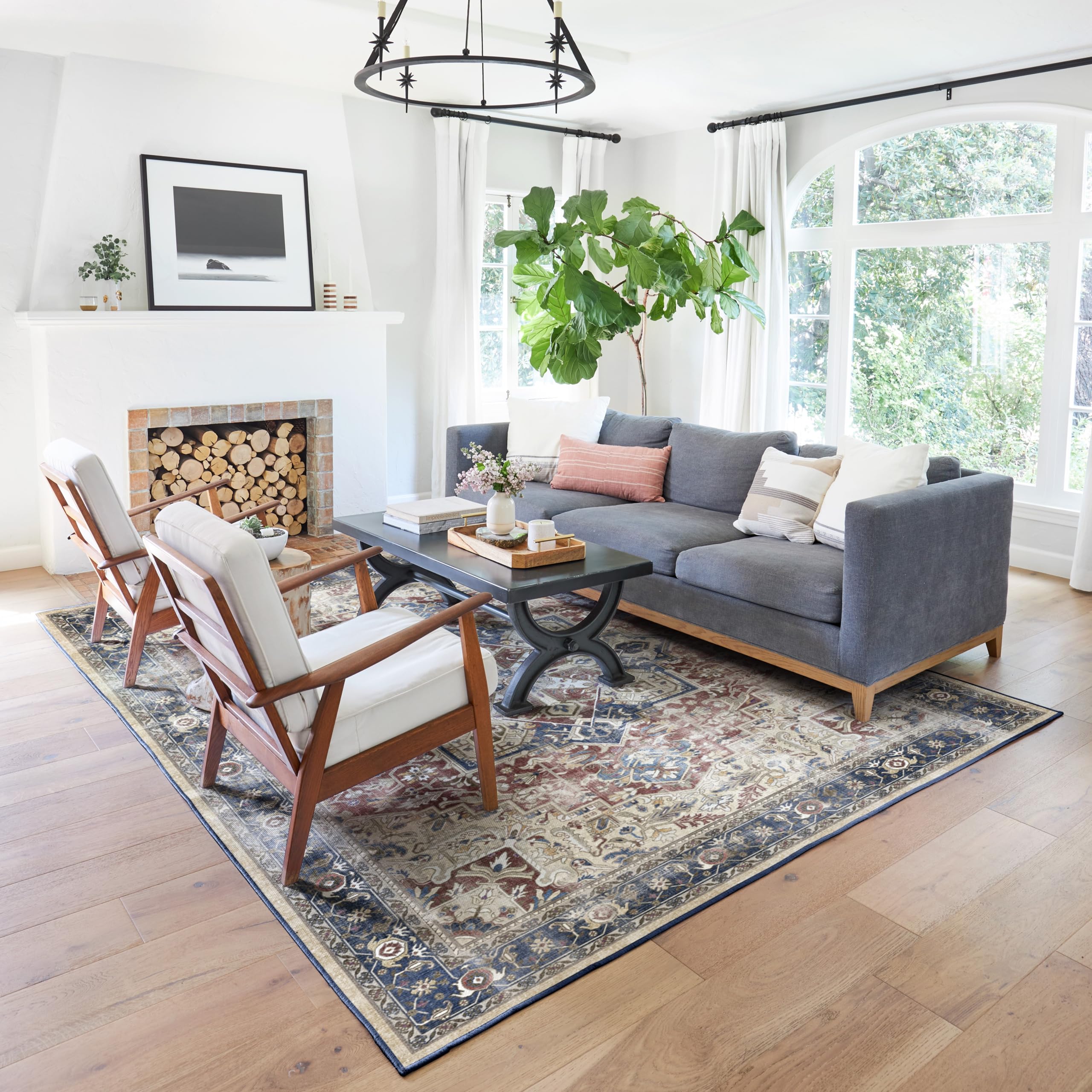 RUGGABLE Kamran Washable Rug - Perfect Vintage Area Rug for Living Room Bedroom Kitchen - Pet & Child Friendly - Stain & Water Resistant - Hazel 5&