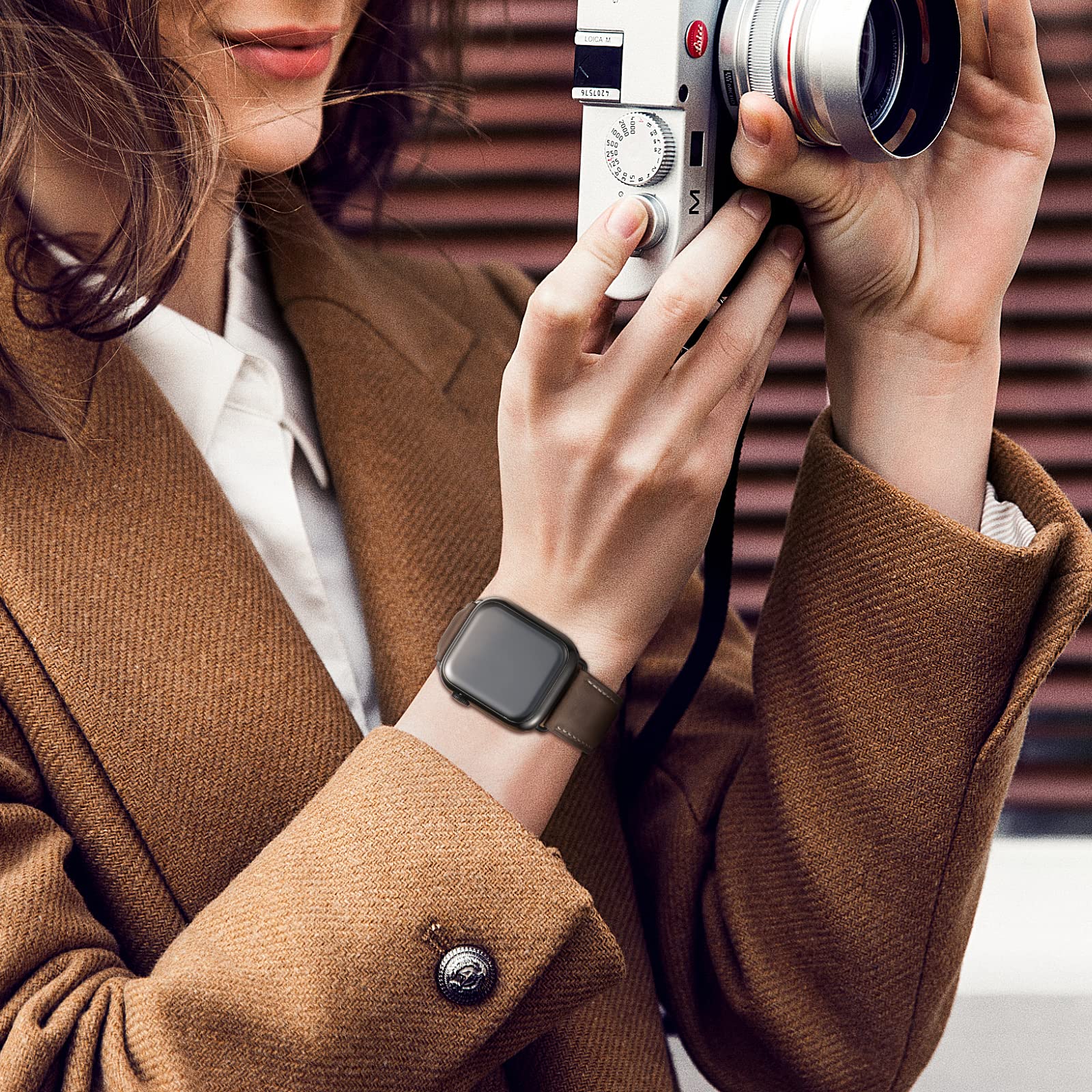 Bestig Compatible with Apple Watch Band 49mm 46mm 45mm 44mm 42mm(Series 3 2 1) Apple Watch Leather Bands Genuine Leather for iWatch Strap Ultra Series 10 9 8 7 6 5 4 SE Women Man-Redbrown/Black