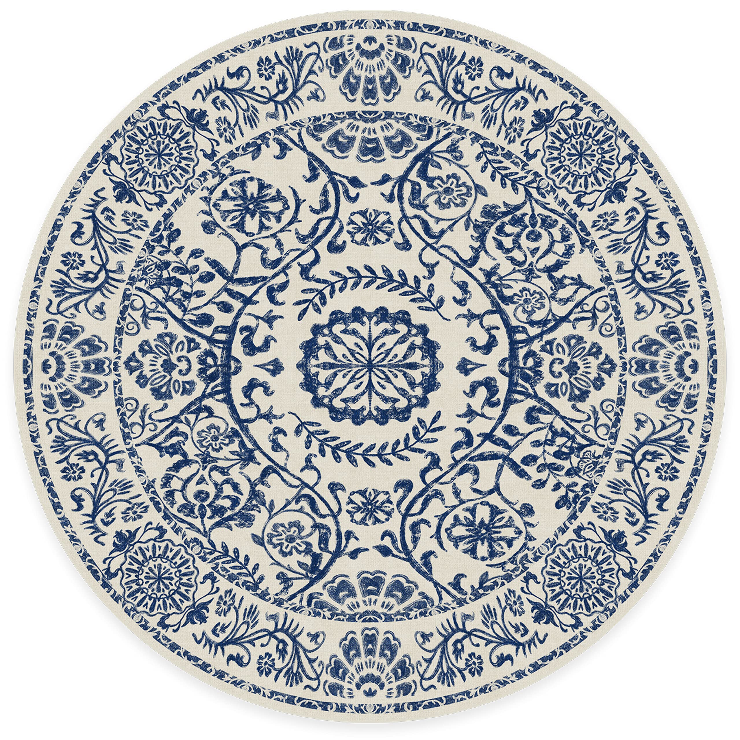 RUGGABLE Washable 2x3 Area Rug, Delphina Delft Blue, Premium Vintage Rugs for Living Room, Bedroom, Kitchen, Office, Classroom with Gripper Non Slip Pad