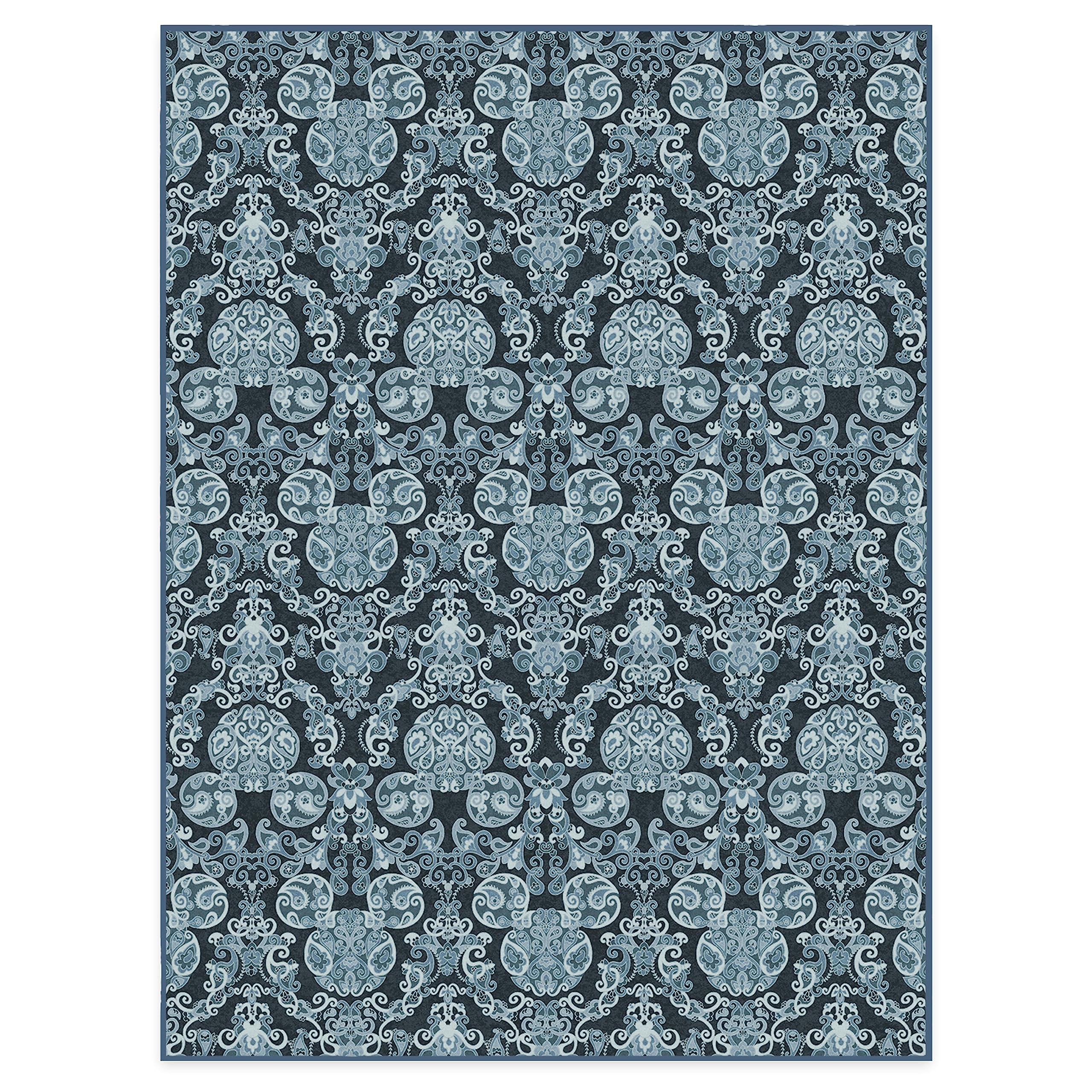 RUGGABLE Disney Traditional Mickey Mouse Washable Rug - Perfect Area Rug for Nursery Playroom Kids Room - Pet & Child Friendly - Stain & Water Resistant - Damask Grey 3&