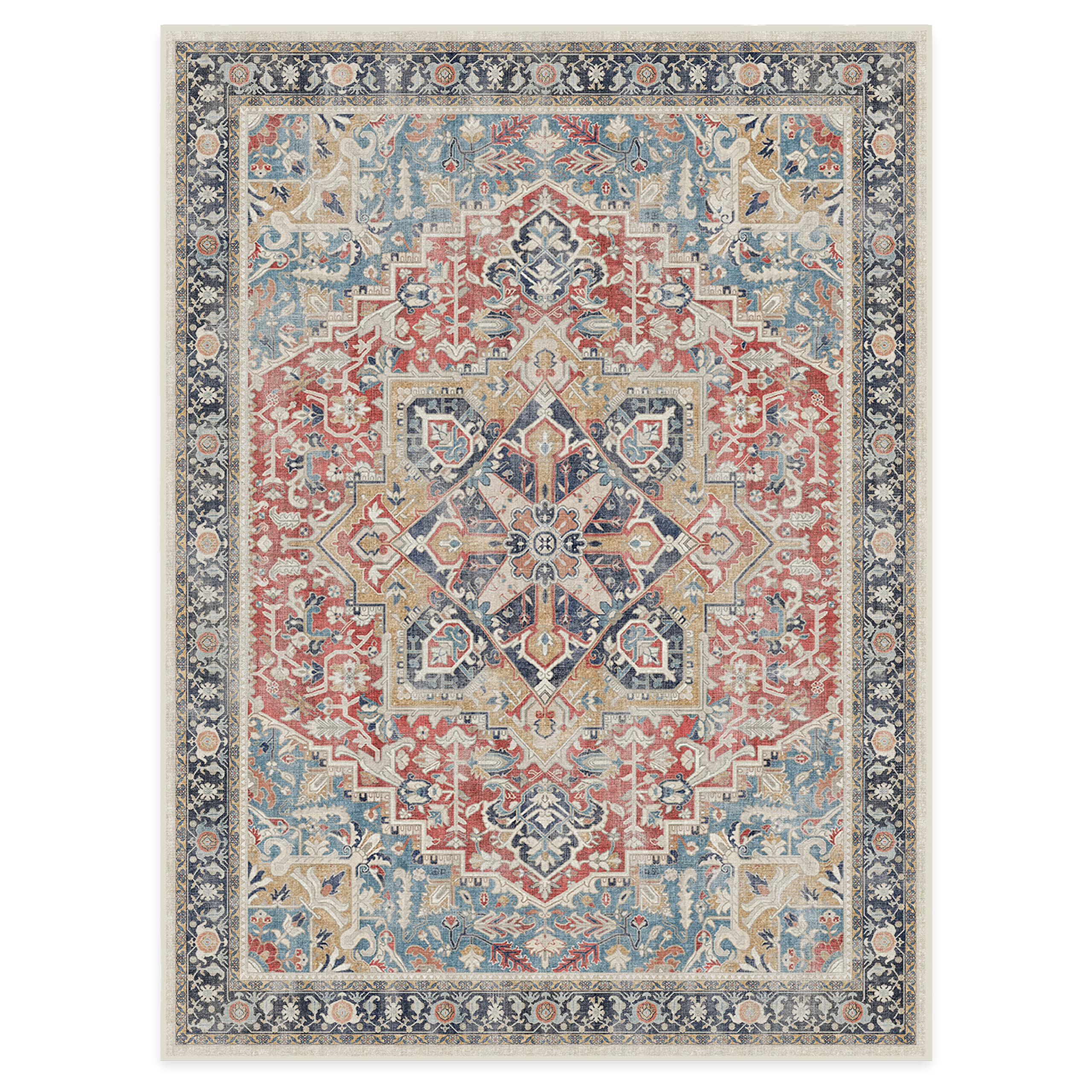 RUGGABLE Kamran Washable Rug - Perfect Vintage Area Rug for Living Room Bedroom Kitchen - Pet & Child Friendly - Stain & Water Resistant - Hazel 5&