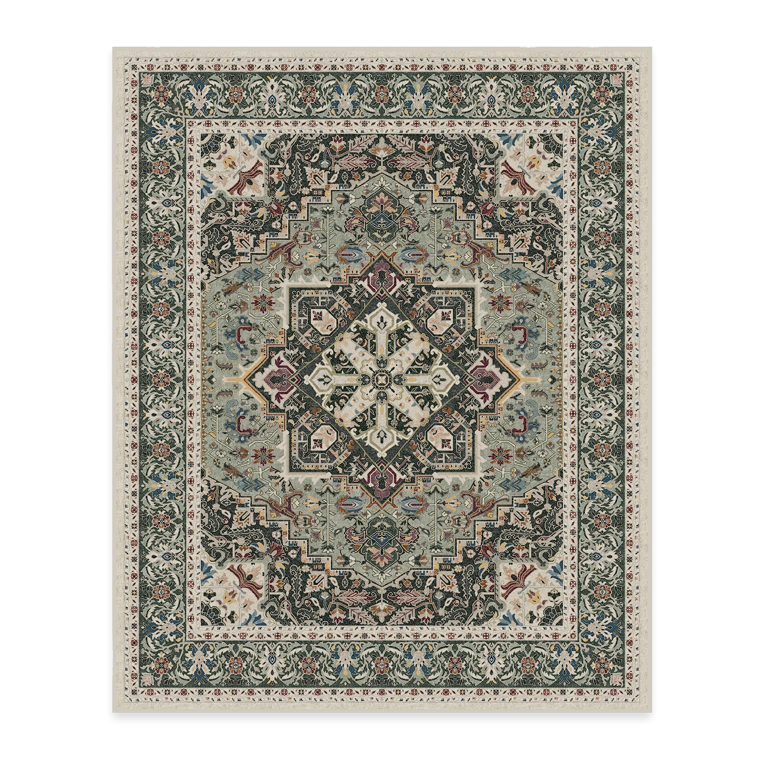 RUGGABLE Hendesi Heriz Washable Rug - Perfect Antique Vintage Area Rug for Living Room Bedroom Kitchen - Pet & Child Friendly - Stain & Water Resistant, Non-Slip - Abalone 2&