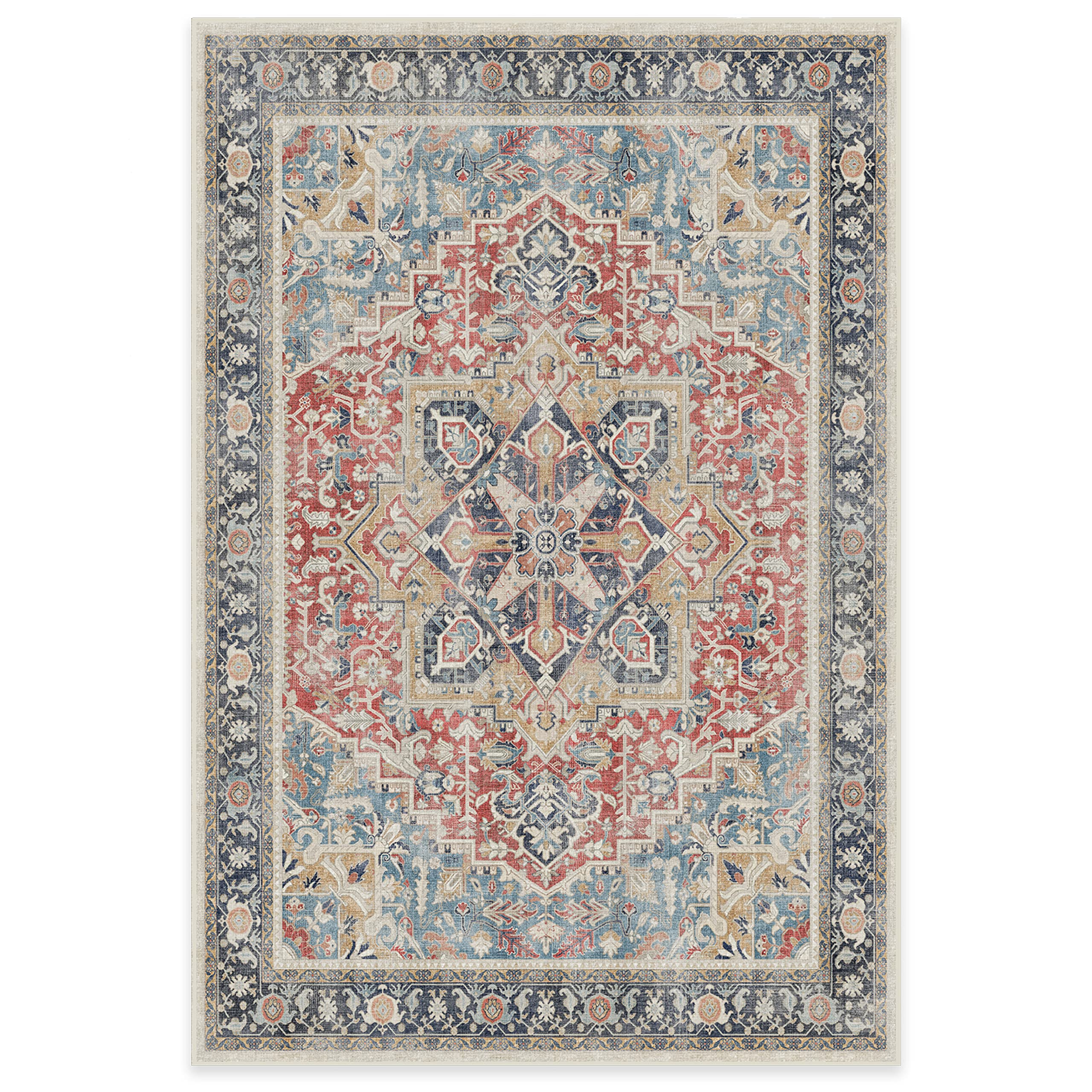 RUGGABLE Kamran Washable Rug - Perfect Vintage Area Rug for Living Room Bedroom Kitchen - Pet & Child Friendly - Stain & Water Resistant - Hazel 5&