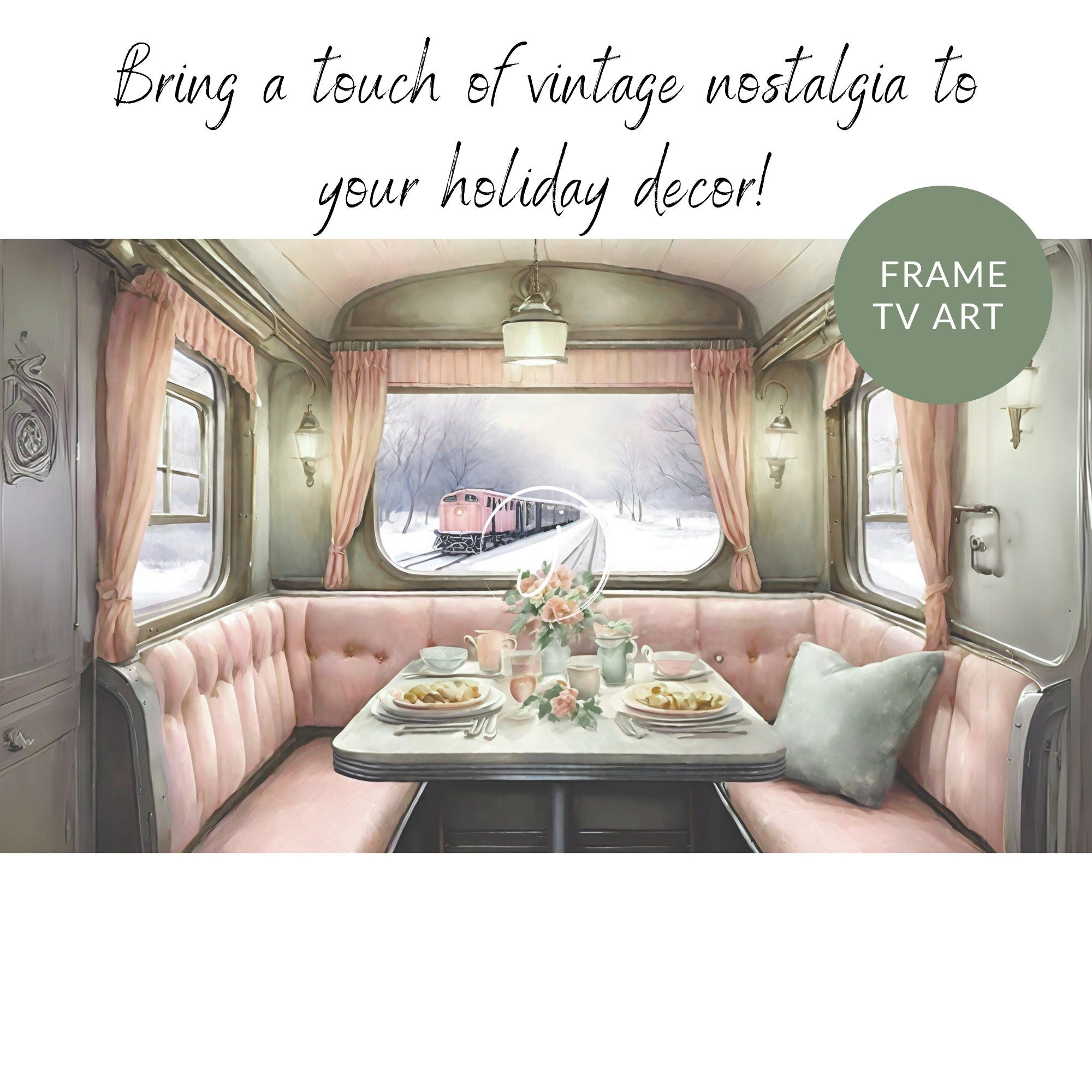 Fancy Frosty Express Watercolor Art | Festive Holiday Winter Digital Frame TV Nostalgic Holidays Unique Pink Green Wash