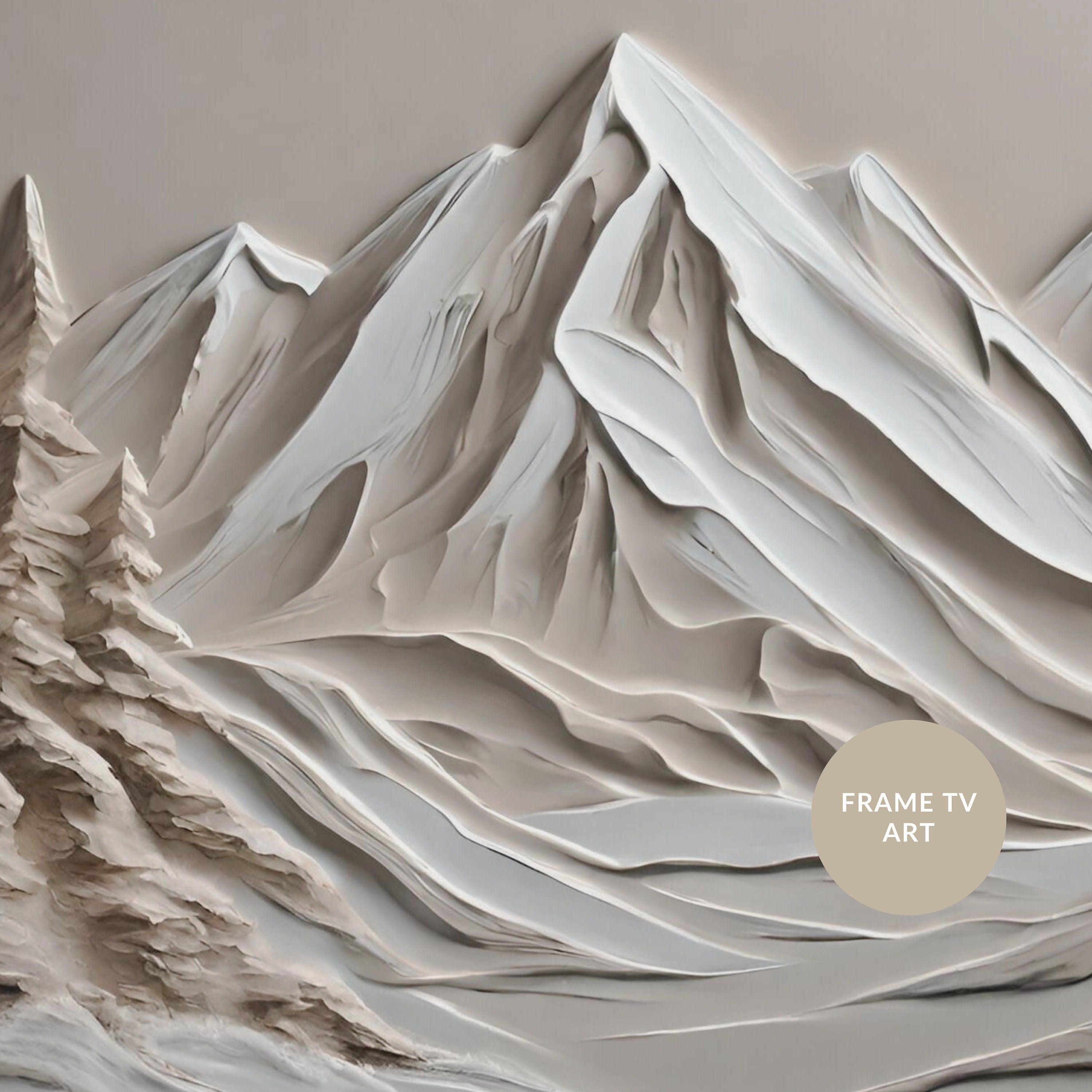 Neutral Winter Art for Samsung Frame TV Art | Abstract 3D Painting | Holiday Digital Art | Winter Decor | Nordic Mountains | Joya Designs