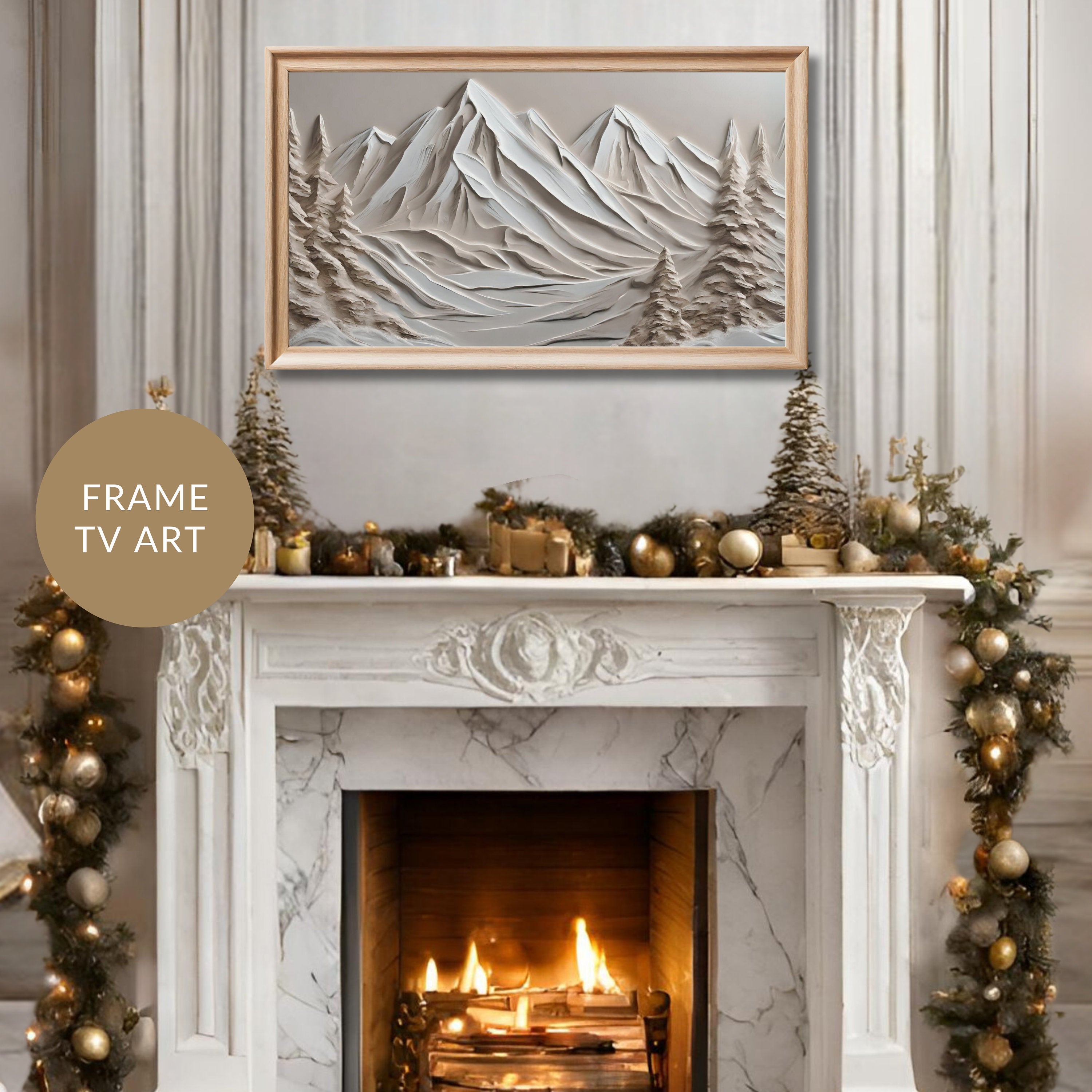 Neutral Winter Art for Samsung Frame TV Art | Abstract 3D Painting | Holiday Digital Art | Winter Decor | Nordic Mountains | Joya Designs