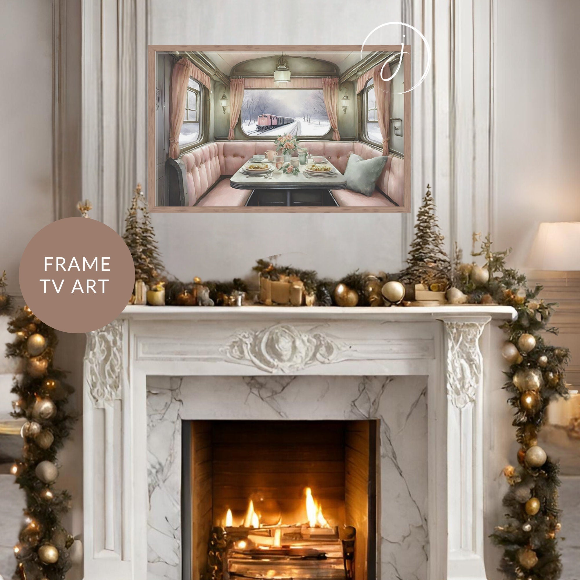 Fancy Frosty Express Watercolor Art | Festive Holiday Winter Digital Frame TV Nostalgic Holidays Unique Pink Green Wash