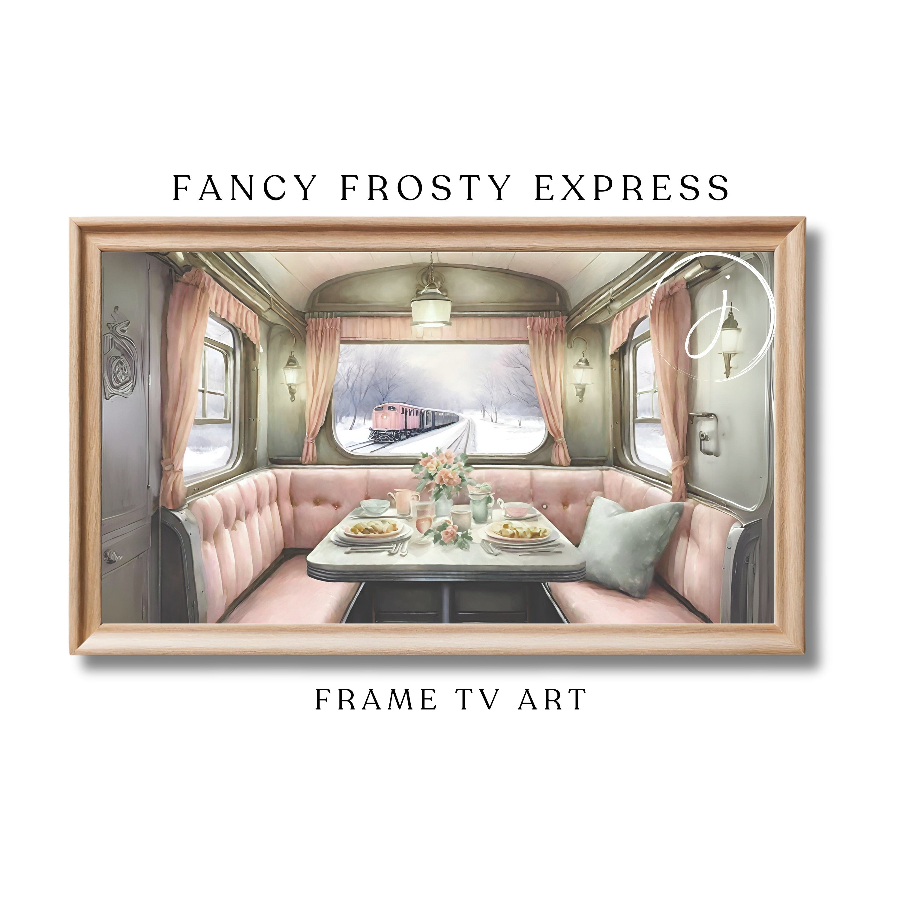 Fancy Frosty Express Watercolor Art | Festive Holiday Winter Digital Frame TV Nostalgic Holidays Unique Pink Green Wash