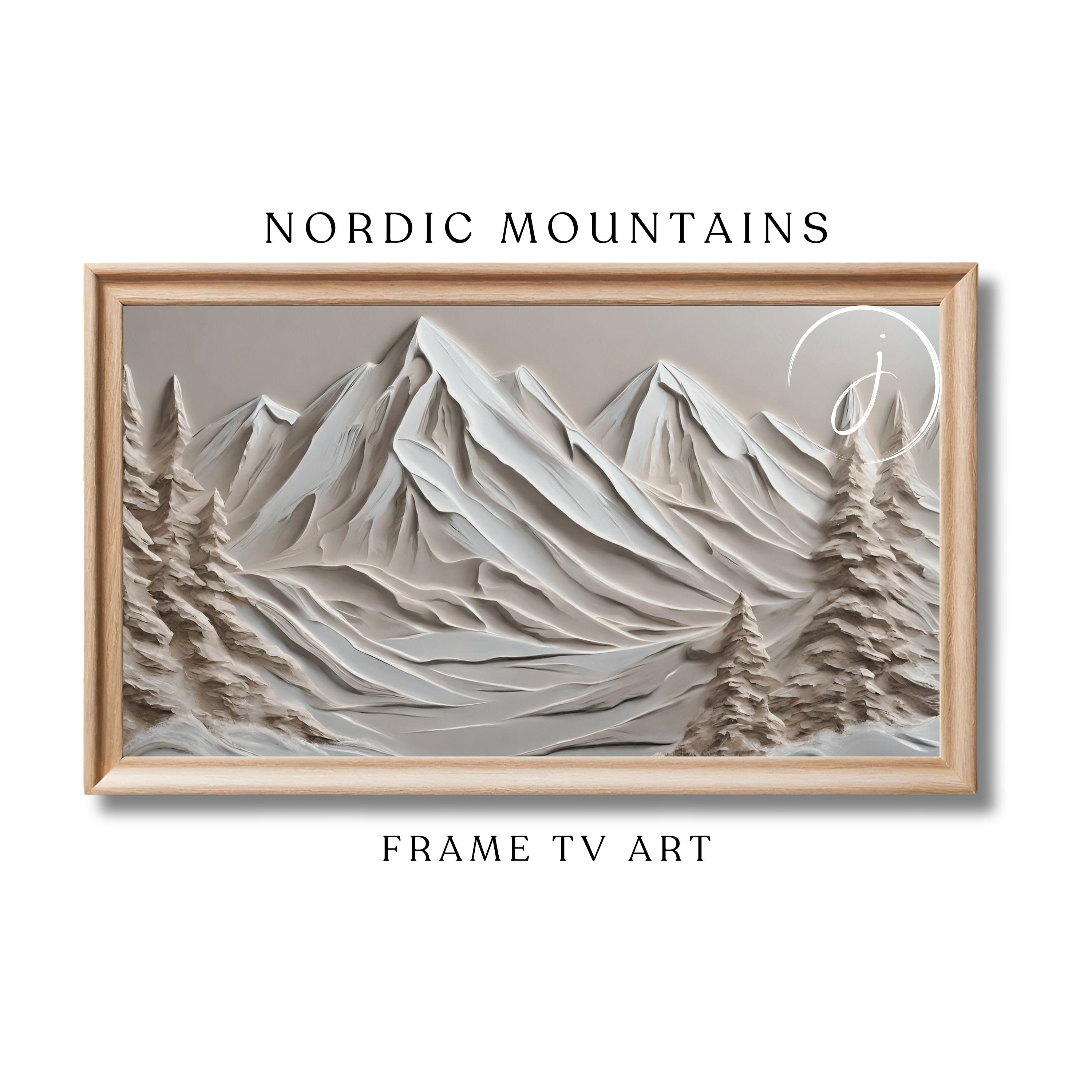Neutral Winter Art for Samsung Frame TV Art | Abstract 3D Painting | Holiday Digital Art | Winter Decor | Nordic Mountains | Joya Designs