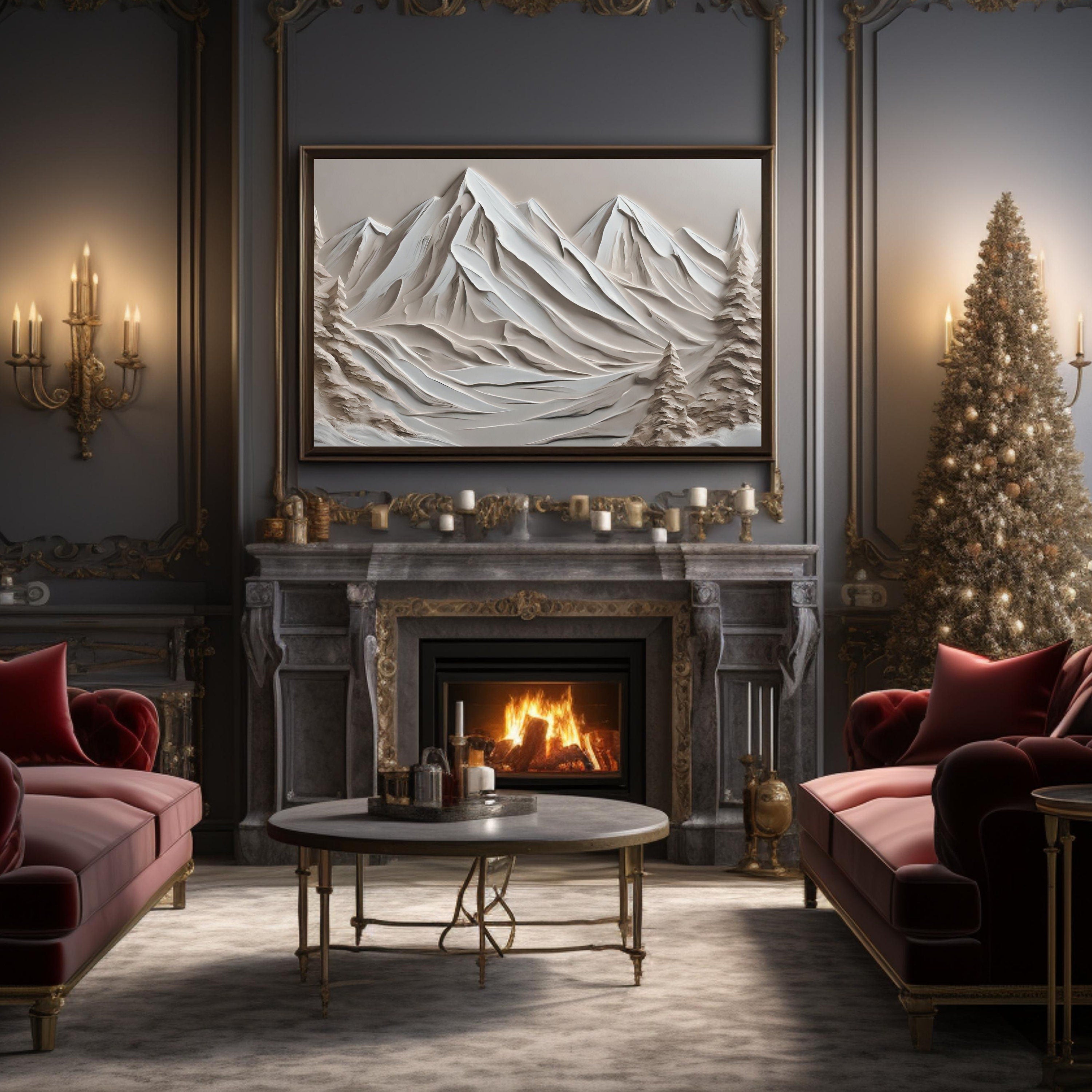 Neutral Winter Art for Samsung Frame TV Art | Abstract 3D Painting | Holiday Digital Art | Winter Decor | Nordic Mountains | Joya Designs