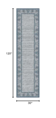RUGGABLE Zinnia Runner Rug - Perfect Boho Washable Rug for Entryway Hallway Kitchen - Pet &amp; Child Friendly - Stain &amp; Water Resistant - Grey 2.5&