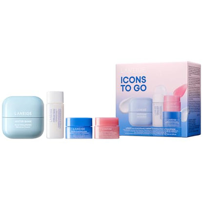 LANEIGE Icons To Go &amp; Besties Set: Water Bank Cream, Cream Skin, Water Sleeping Mask, Lip Sleeping Mask, Hyaluronic Acid, Squalane, Coconut Oil, Vitamin C, Travel Friendly