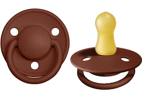 BIBS De Lux Baby Pacifier 2-Pack | Made in Denmark | BPA Free Dummy Soother, Round Nipple. Natural Rubber Latex, Size 2 (6-18 Months), Vanilla/Dark Oak