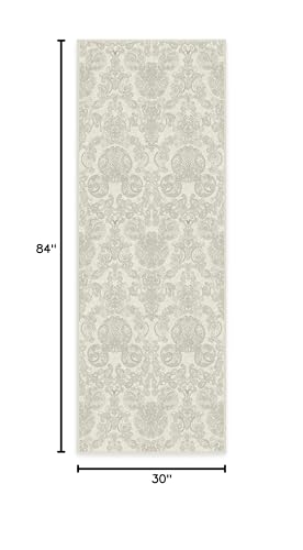 RUGGABLE Disney Traditional Mickey Mouse Washable Rug - Perfect Area Rug for Nursery Playroom Kids Room - Pet &amp; Child Friendly - Stain &amp; Water Resistant - Damask Grey 3&