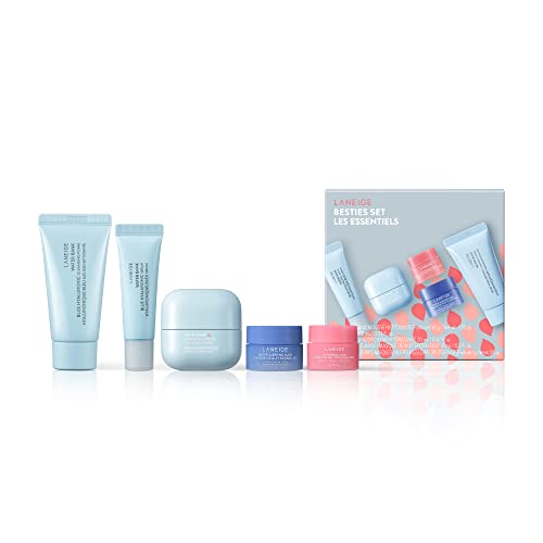 LANEIGE Icons To Go &amp; Besties Set: Water Bank Cream, Cream Skin, Water Sleeping Mask, Lip Sleeping Mask, Hyaluronic Acid, Squalane, Coconut Oil, Vitamin C, Travel Friendly